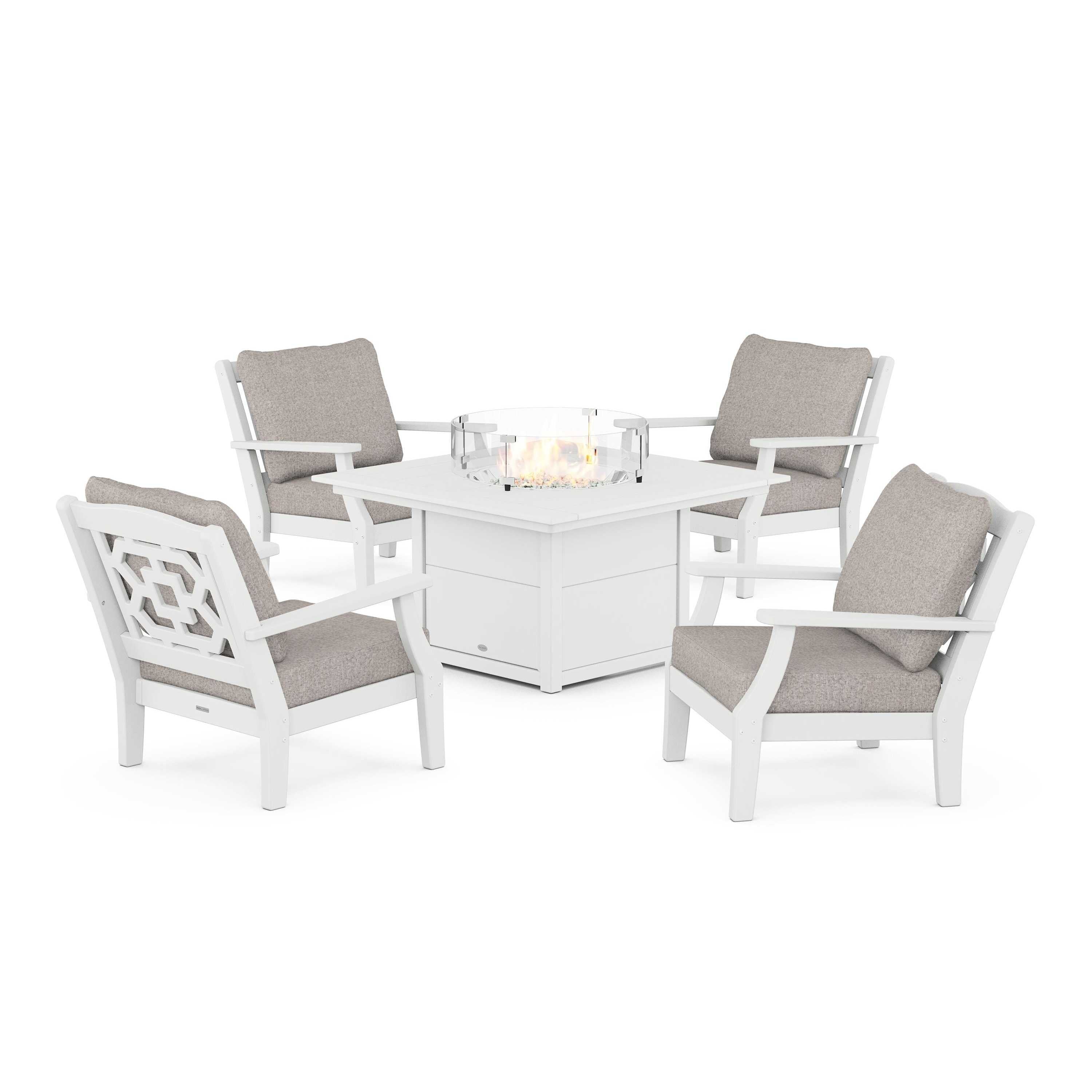 Chinoiserie 5-Piece Deep Seating Set with Fire Pit Table