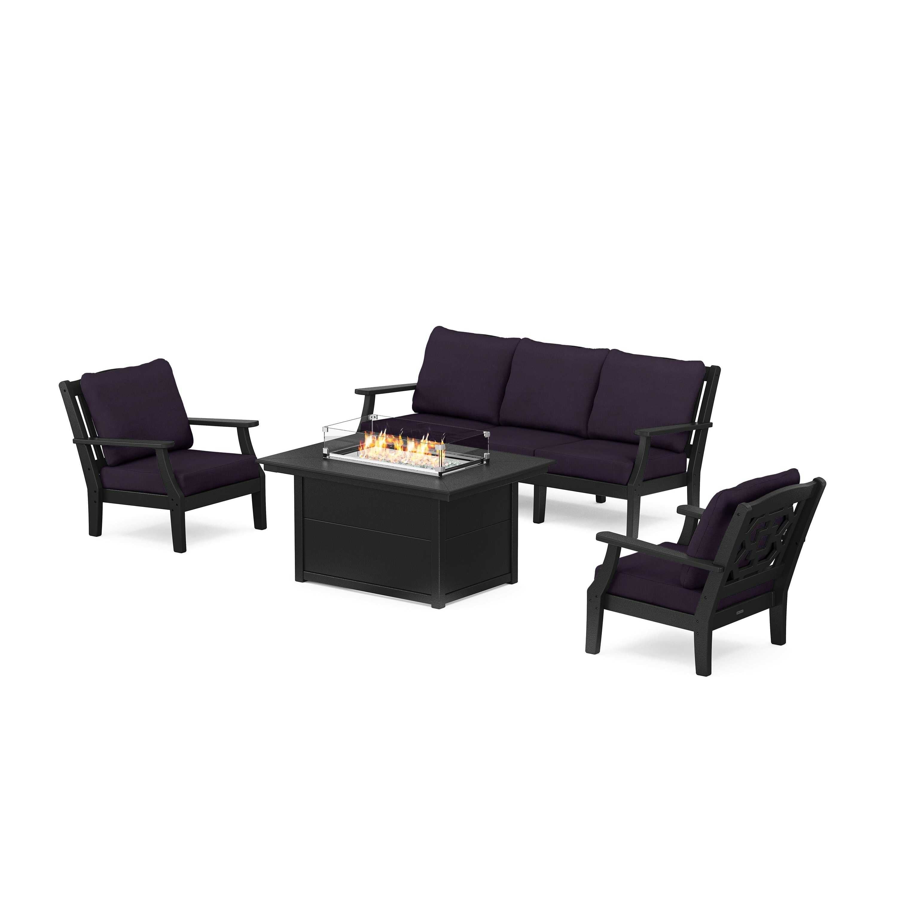 Chinoiserie Deep Seating Fire Pit Table Set