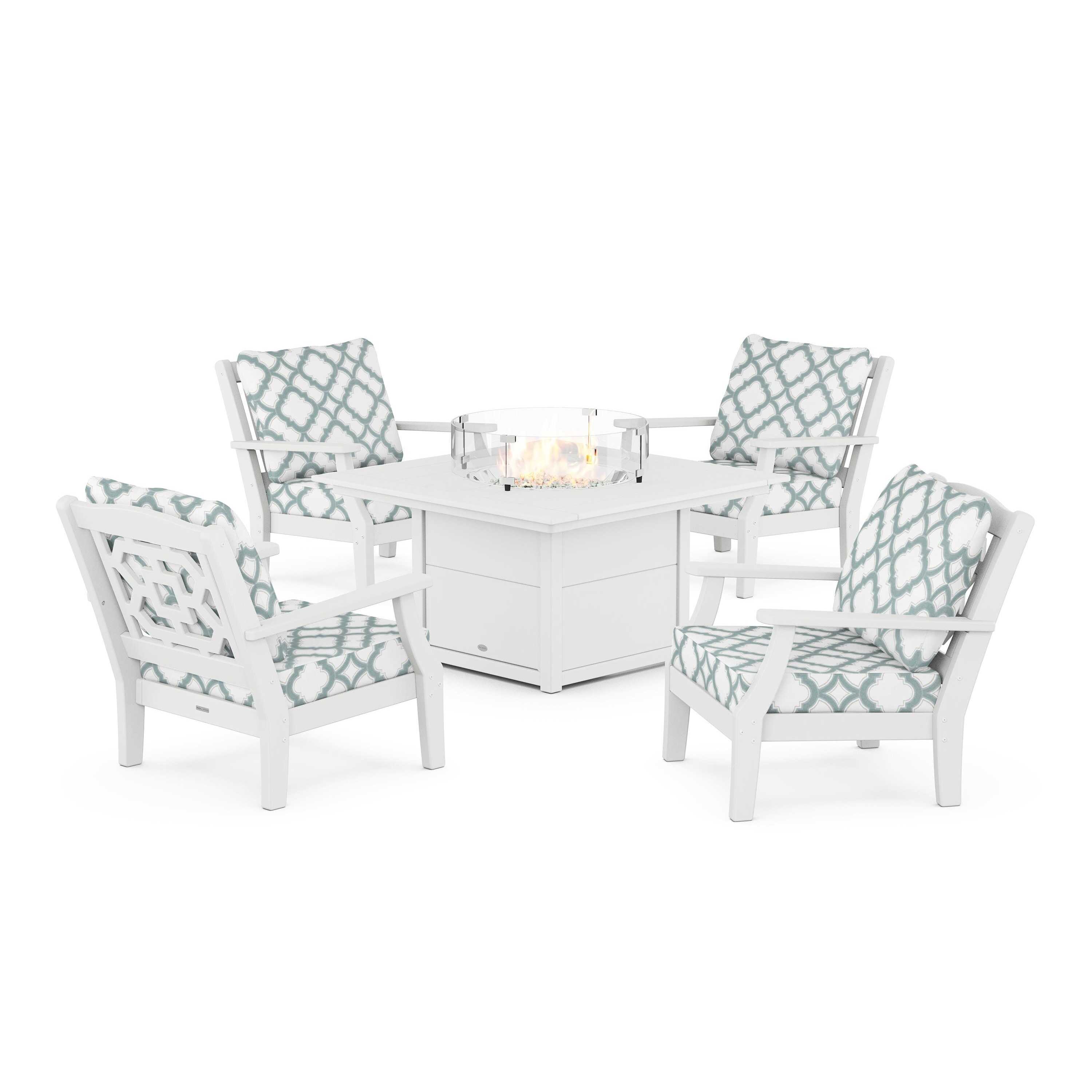 Chinoiserie 5-Piece Deep Seating Set with Fire Pit Table