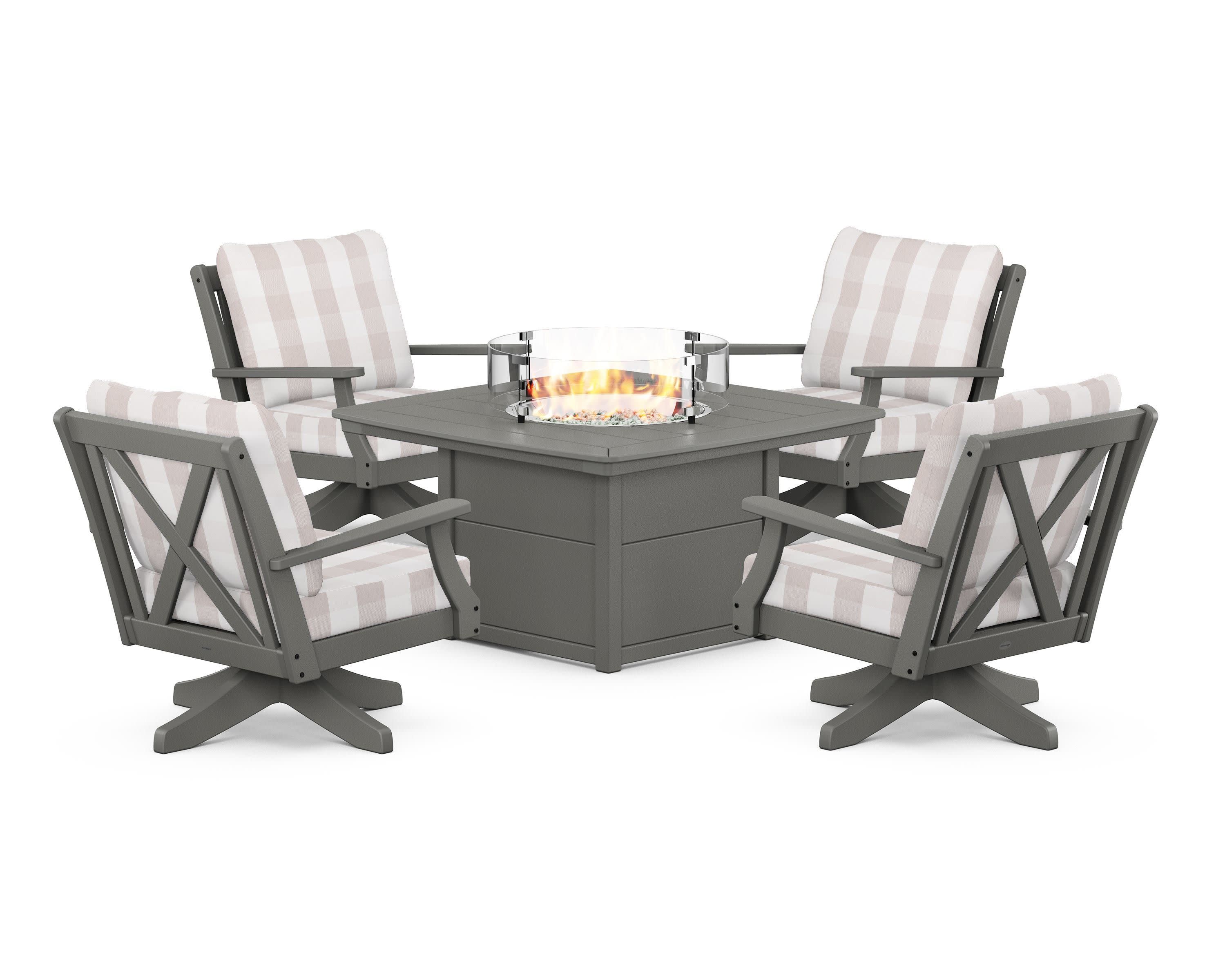 Braxton 5-Piece Deep Seating Swivel Conversation Set with Fire Pit Table