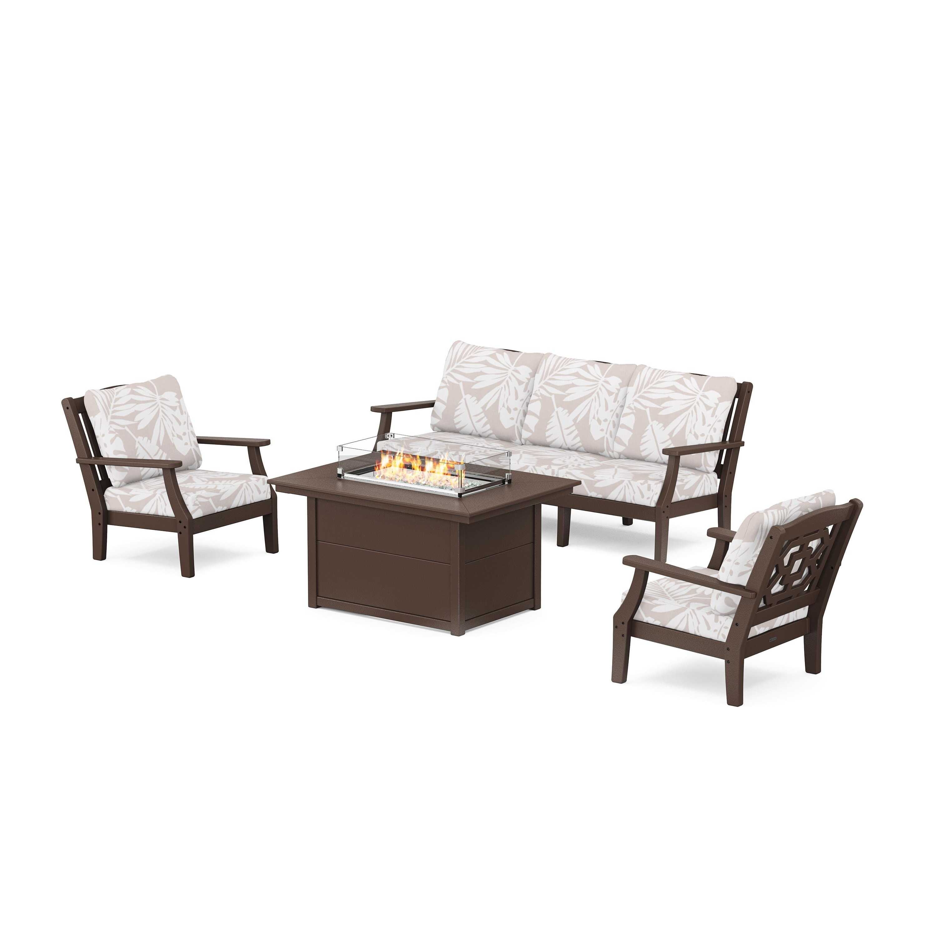 Chinoiserie Deep Seating Fire Pit Table Set