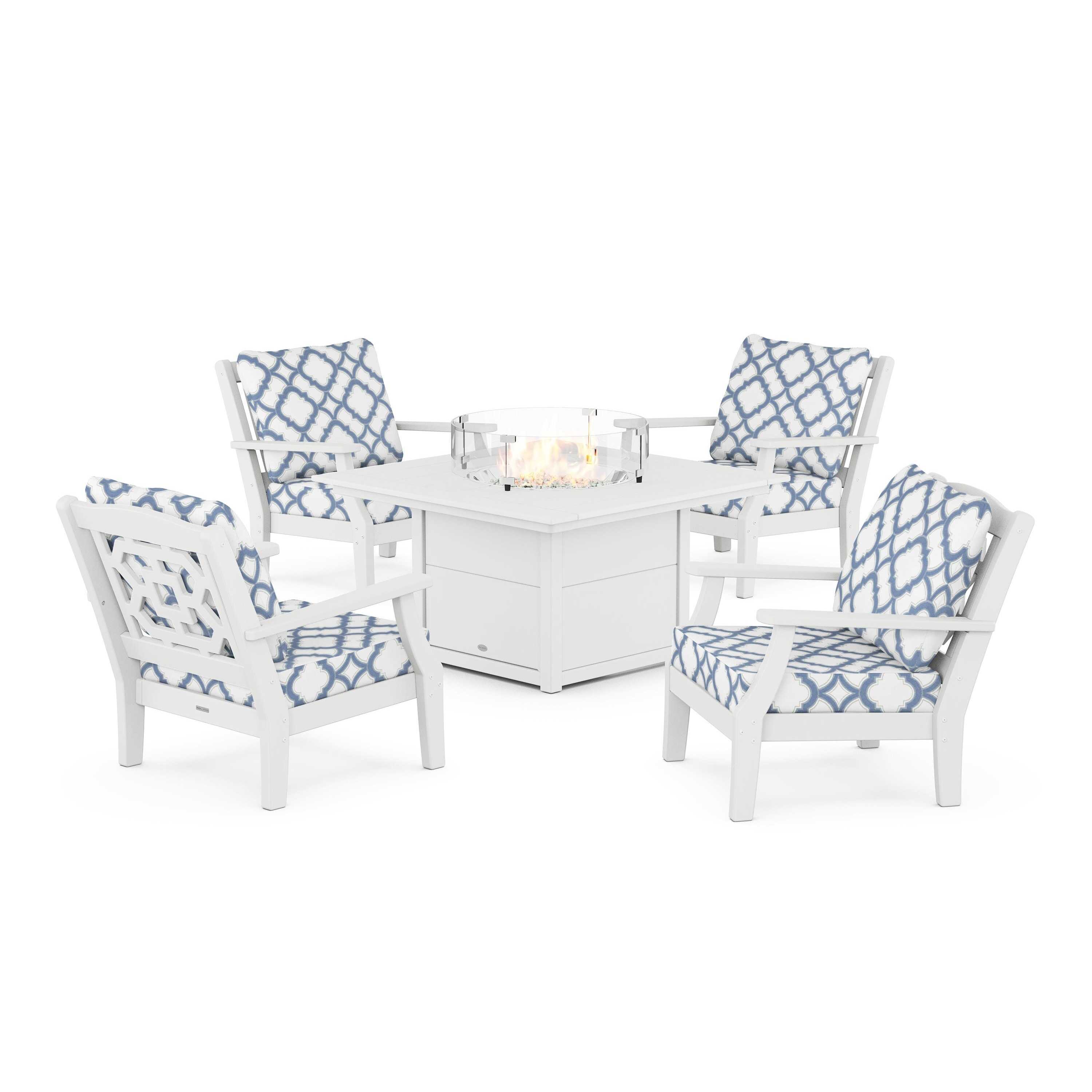 Chinoiserie 5-Piece Deep Seating Set with Fire Pit Table