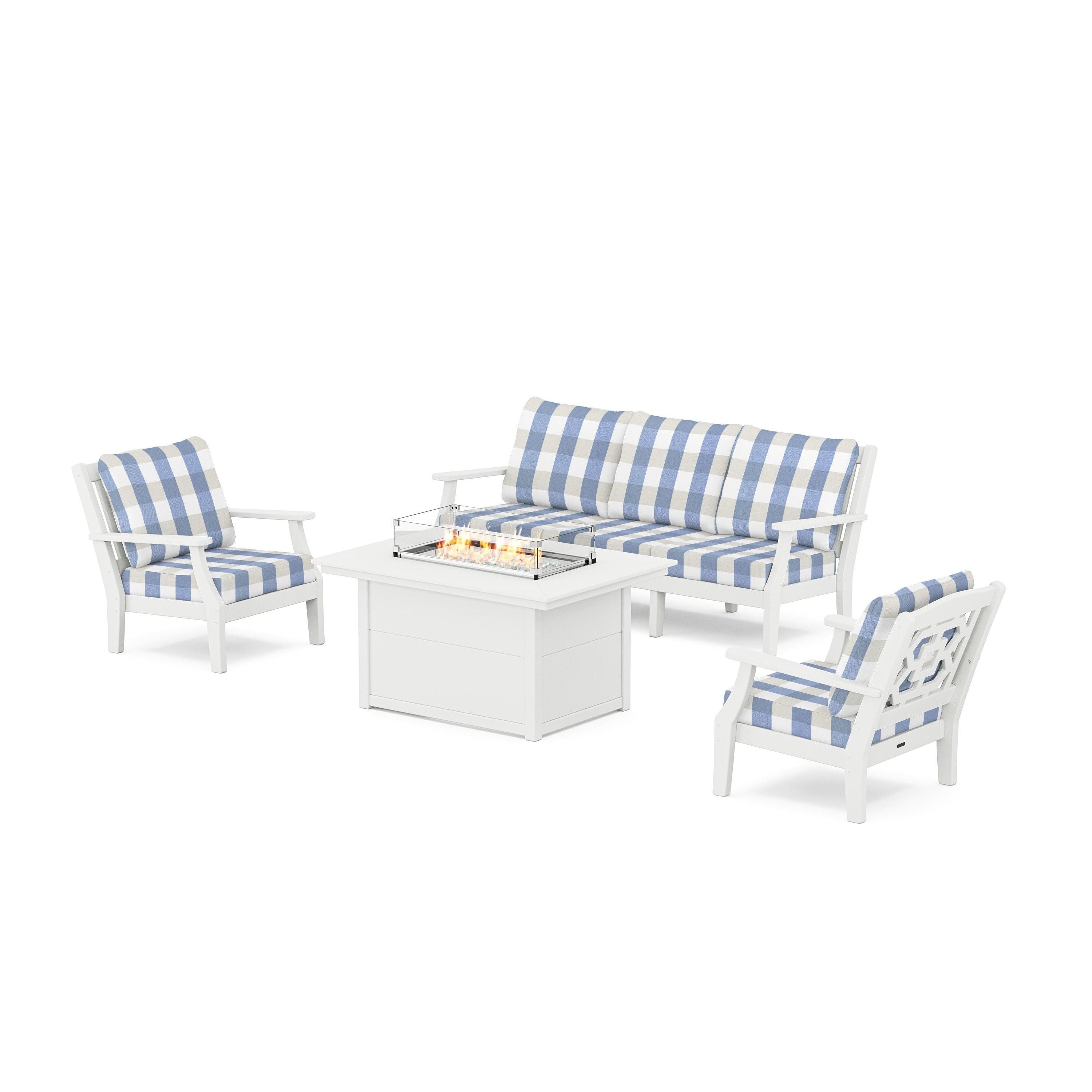 Chinoiserie Deep Seating Fire Pit Table Set