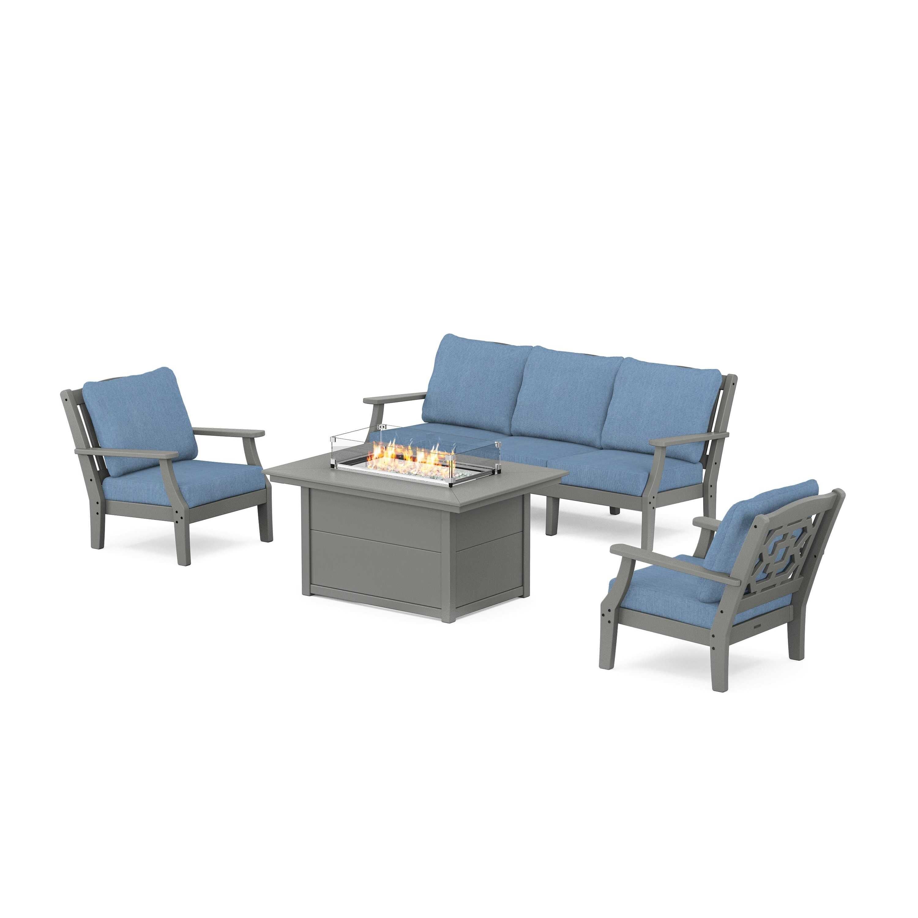 Chinoiserie Deep Seating Fire Pit Table Set