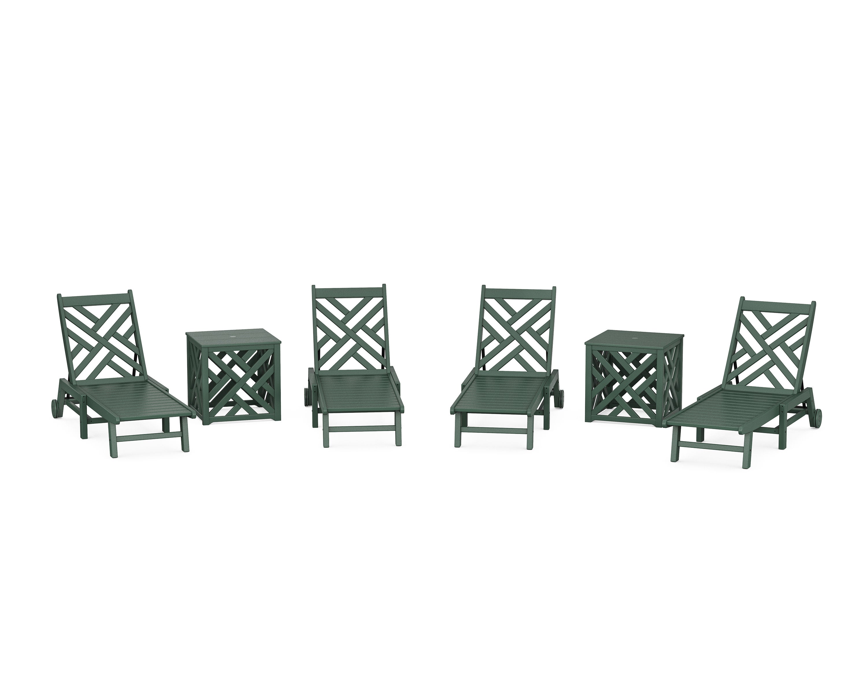 Chippendale 6-Piece Chaise Set with Wheels and Umbrella Stand Accent Table