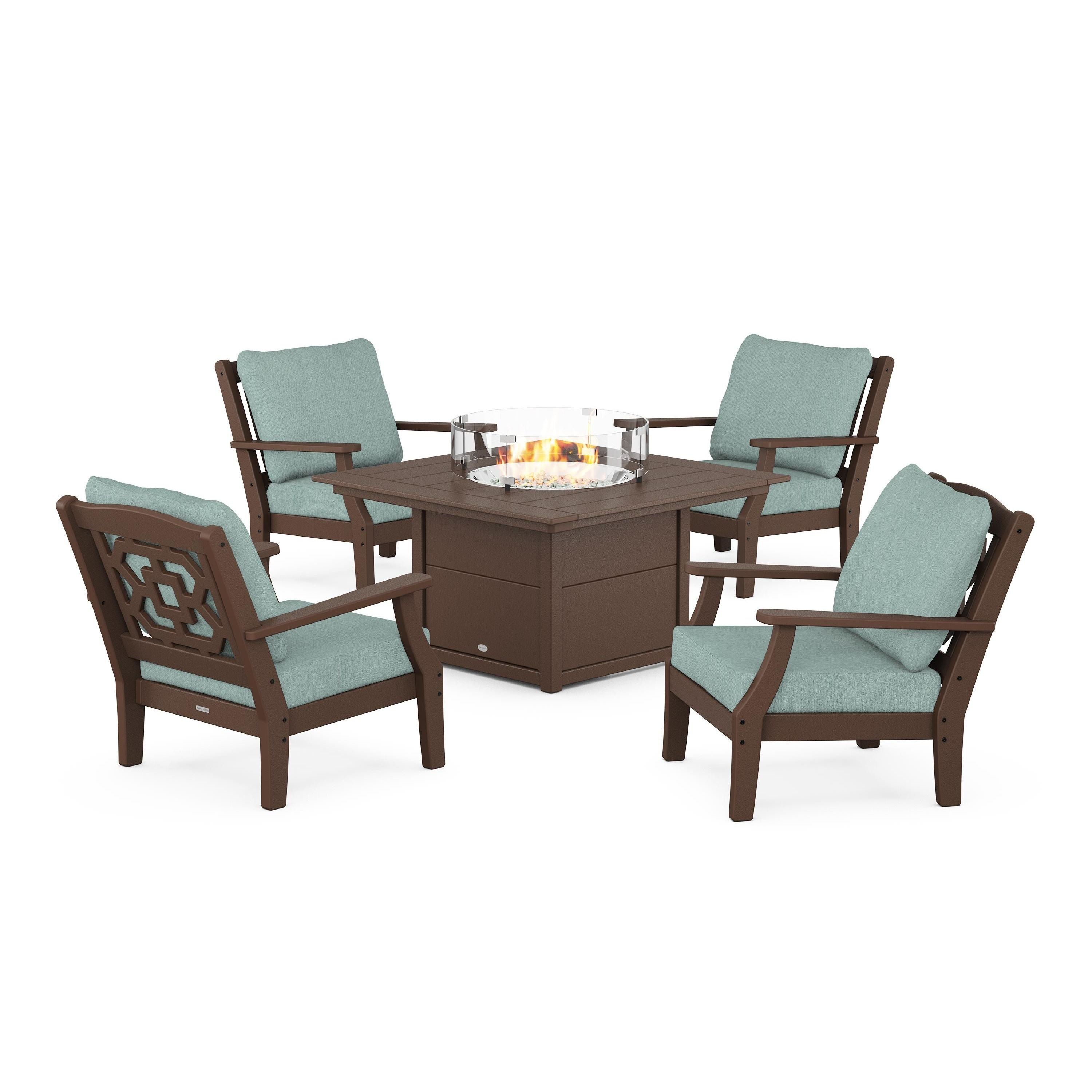 Chinoiserie 5-Piece Deep Seating Set with Fire Pit Table