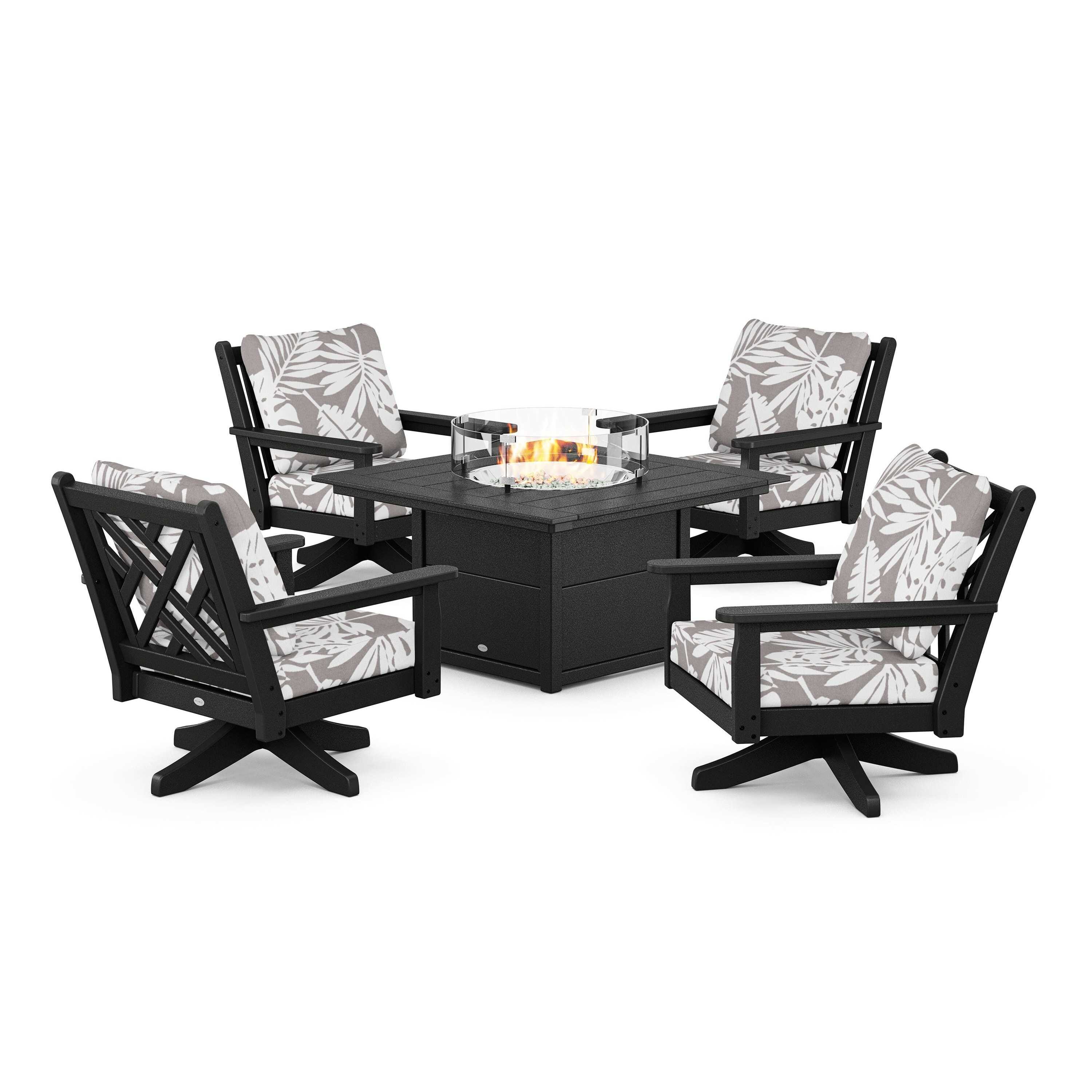 Chippendale 5-Piece Deep Seating Swivel Conversation Set with Fire Pit Table