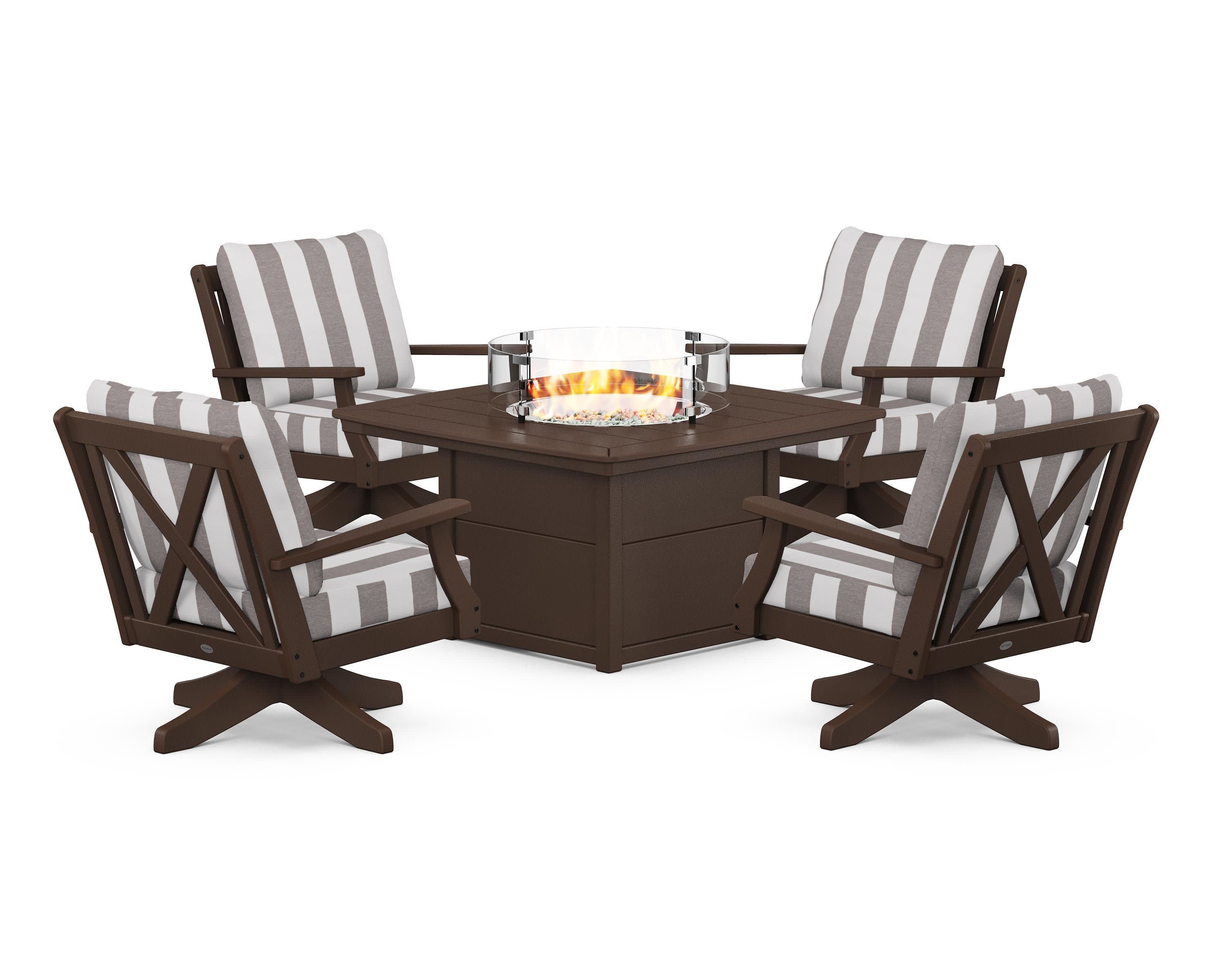 Braxton 5-Piece Deep Seating Swivel Conversation Set with Fire Pit Table