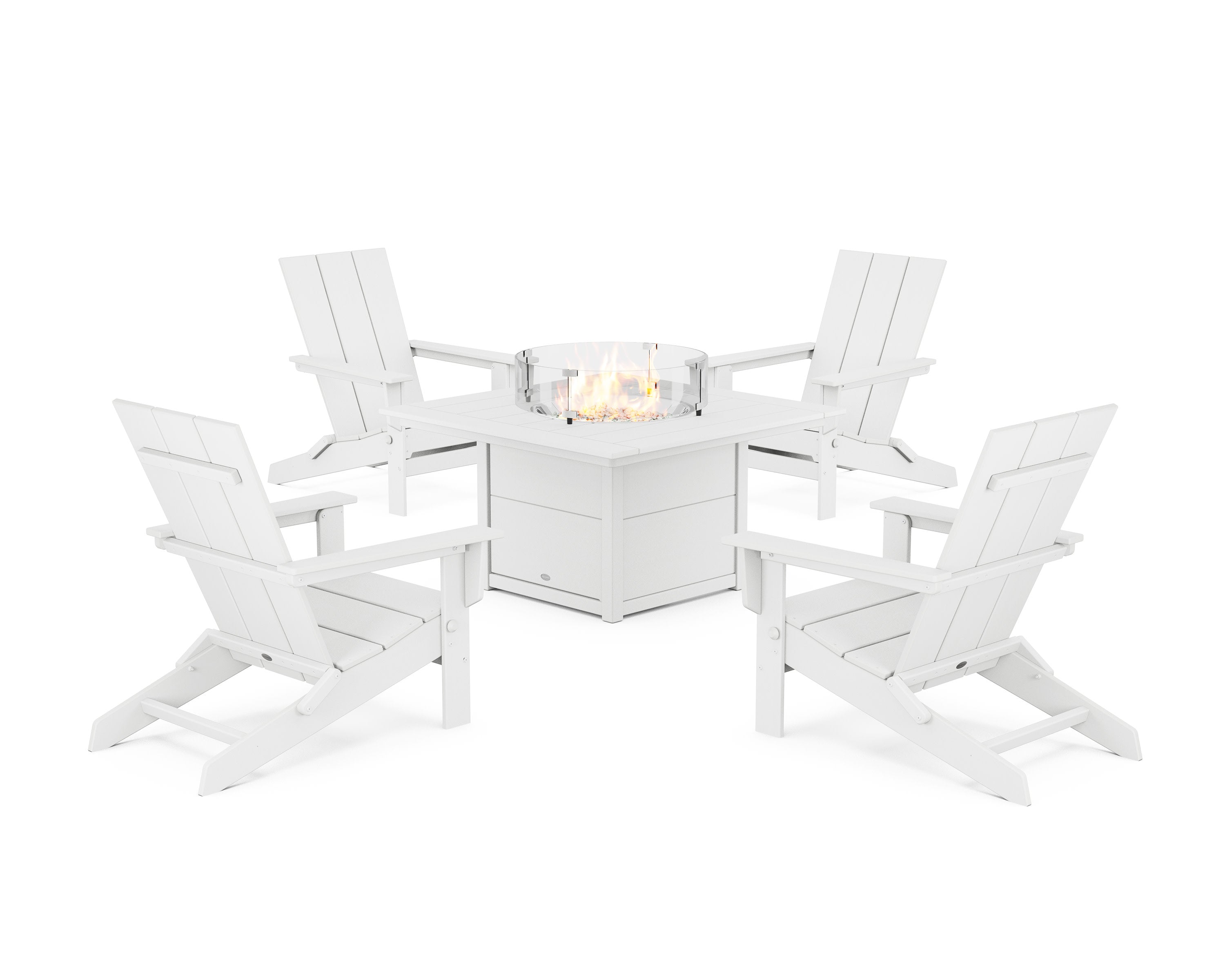 5-Piece Modern Studio Folding Adirondack Conversation Set with Fire Pit Table