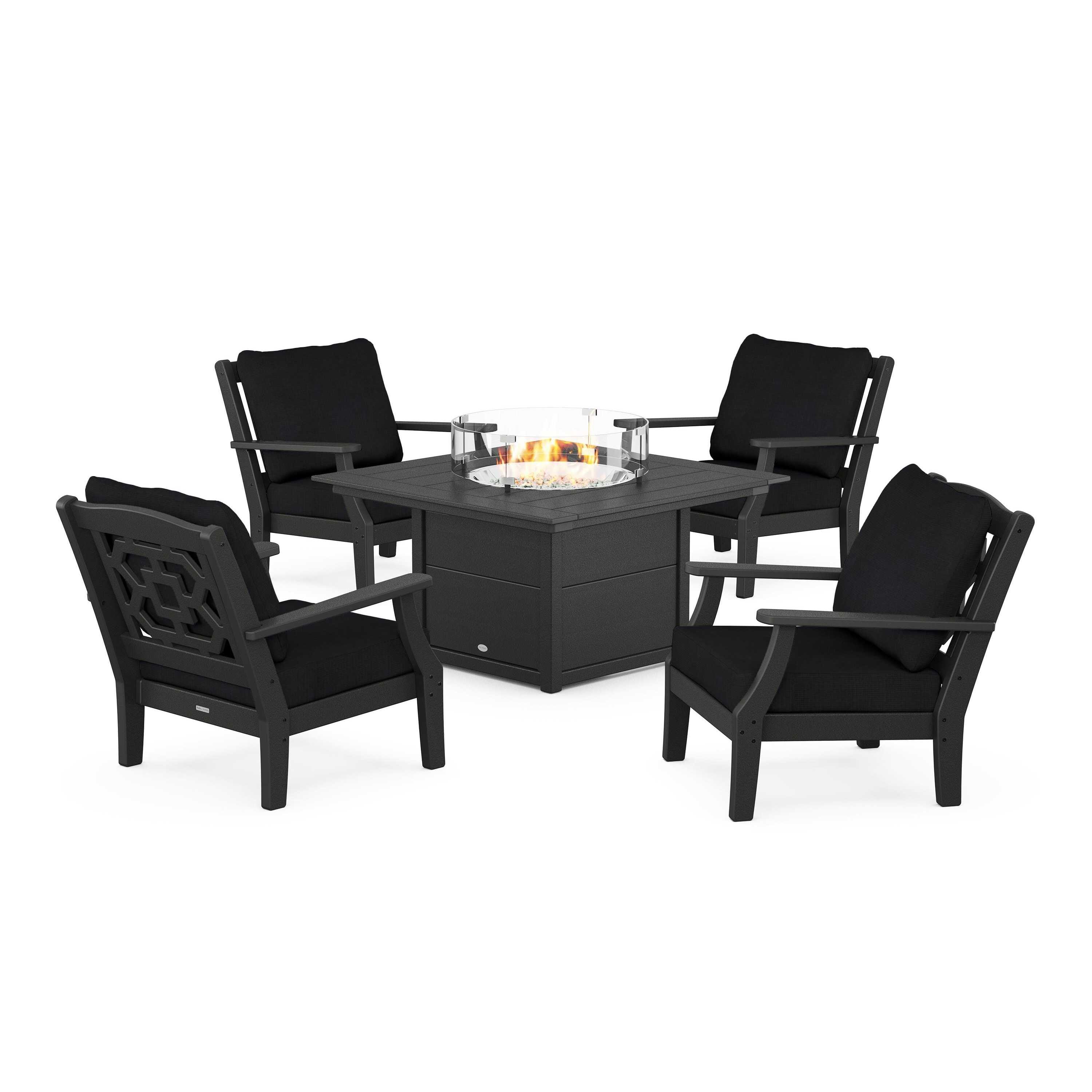 Chinoiserie 5-Piece Deep Seating Set with Fire Pit Table