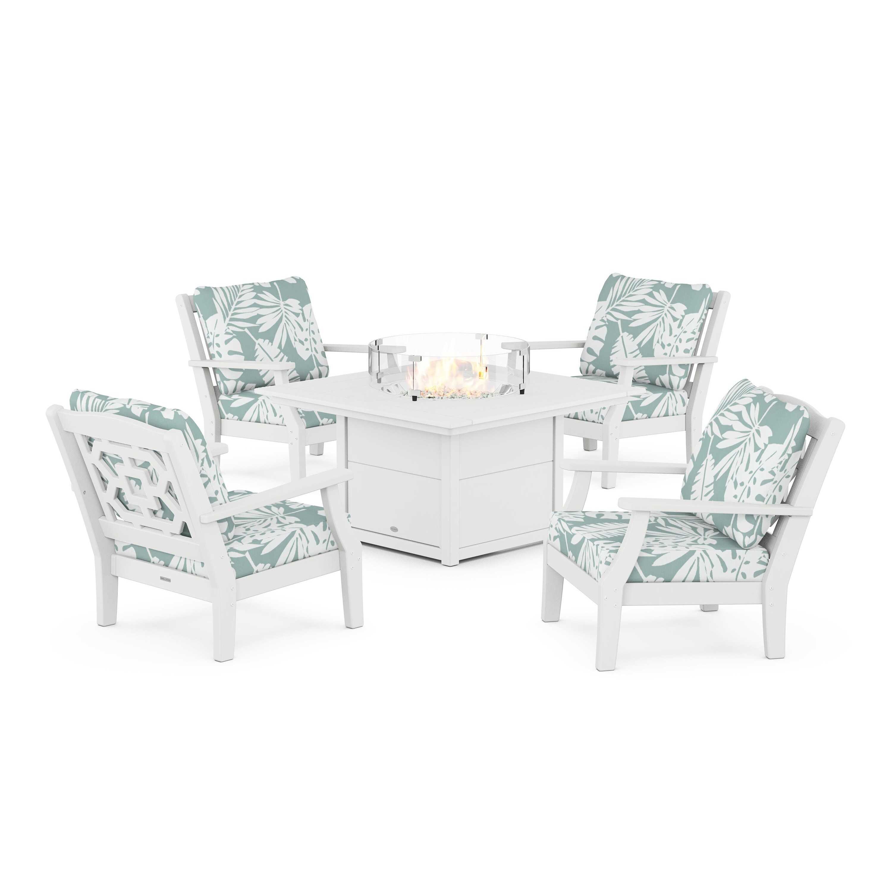 Chinoiserie 5-Piece Deep Seating Set with Fire Pit Table