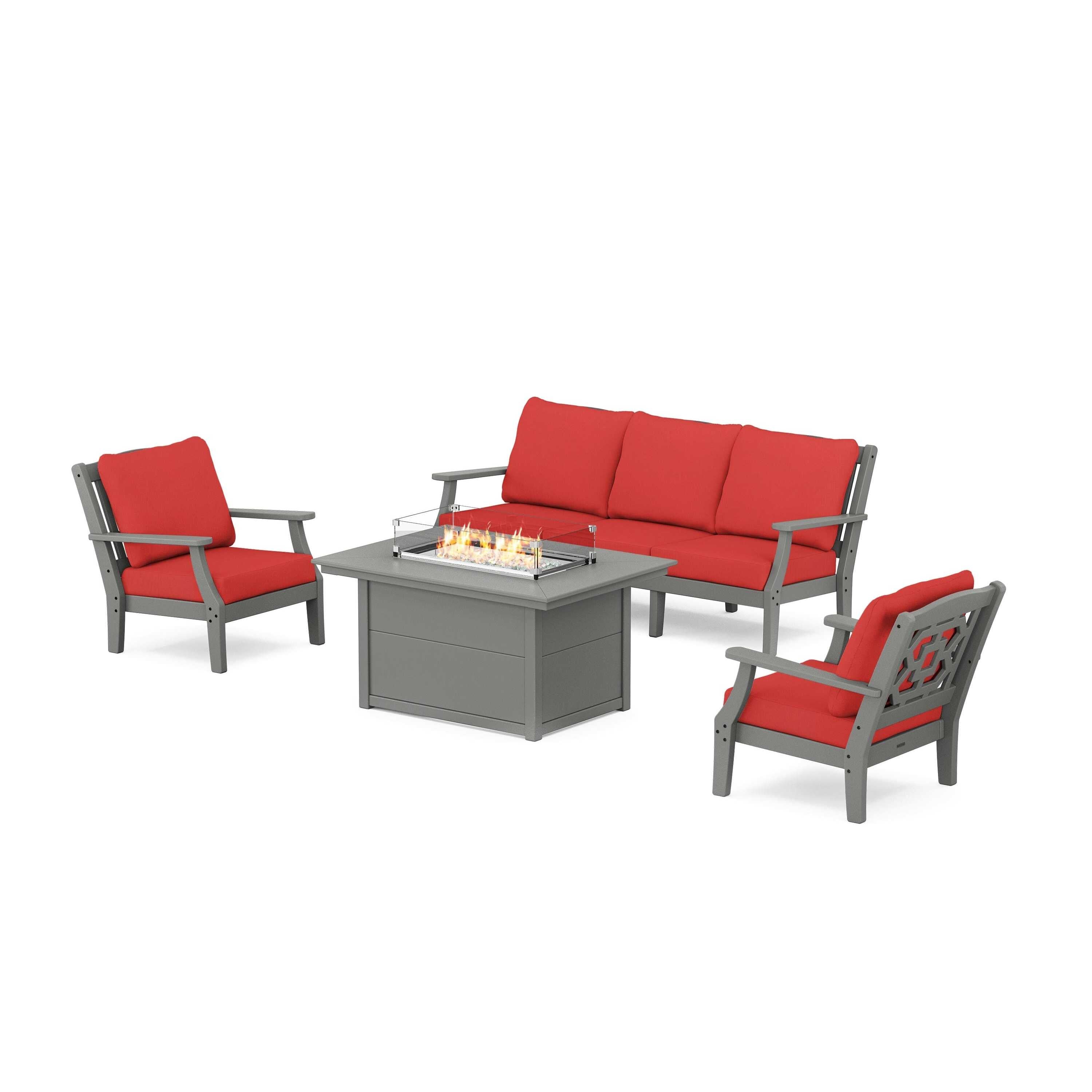 Chinoiserie Deep Seating Fire Pit Table Set