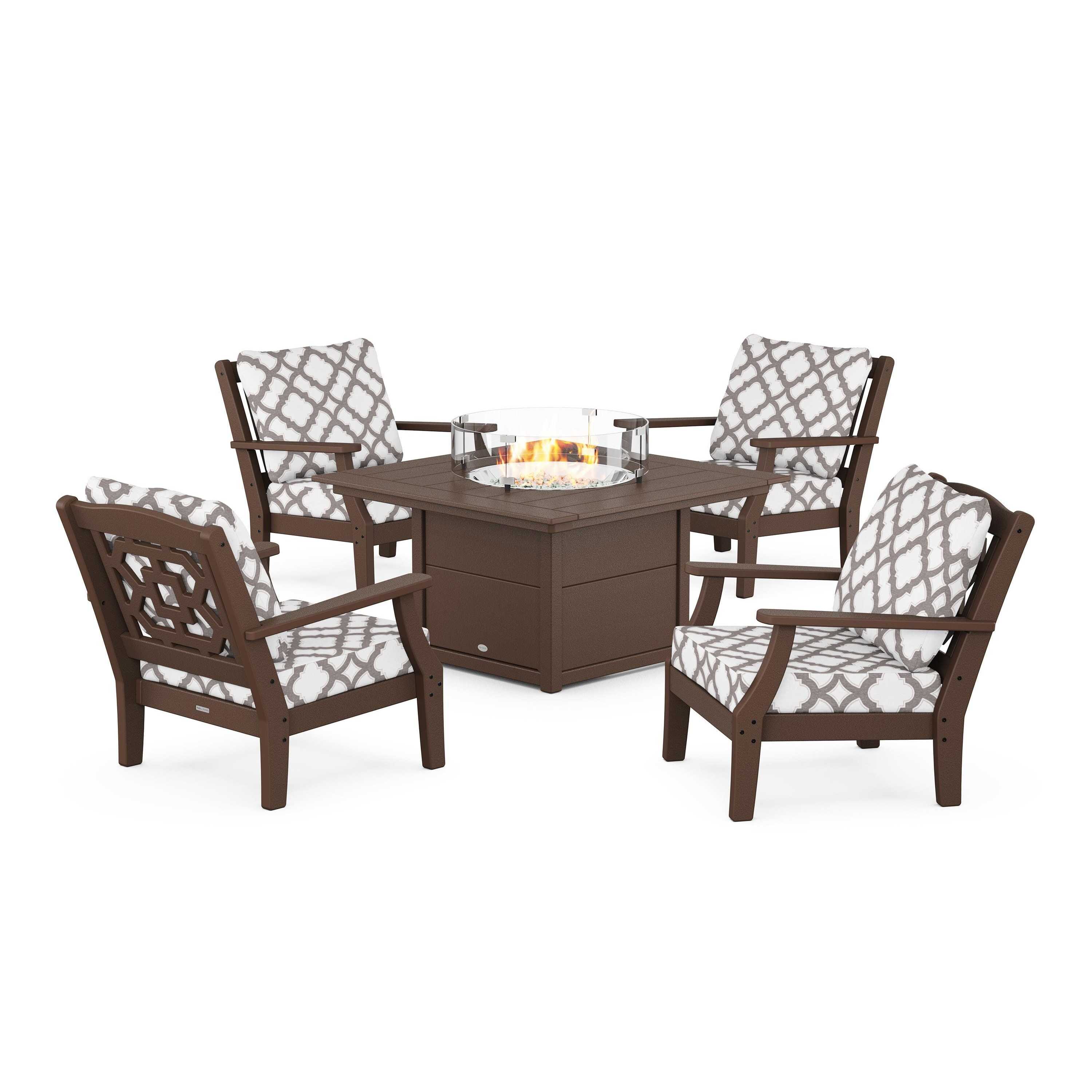 Chinoiserie 5-Piece Deep Seating Set with Fire Pit Table