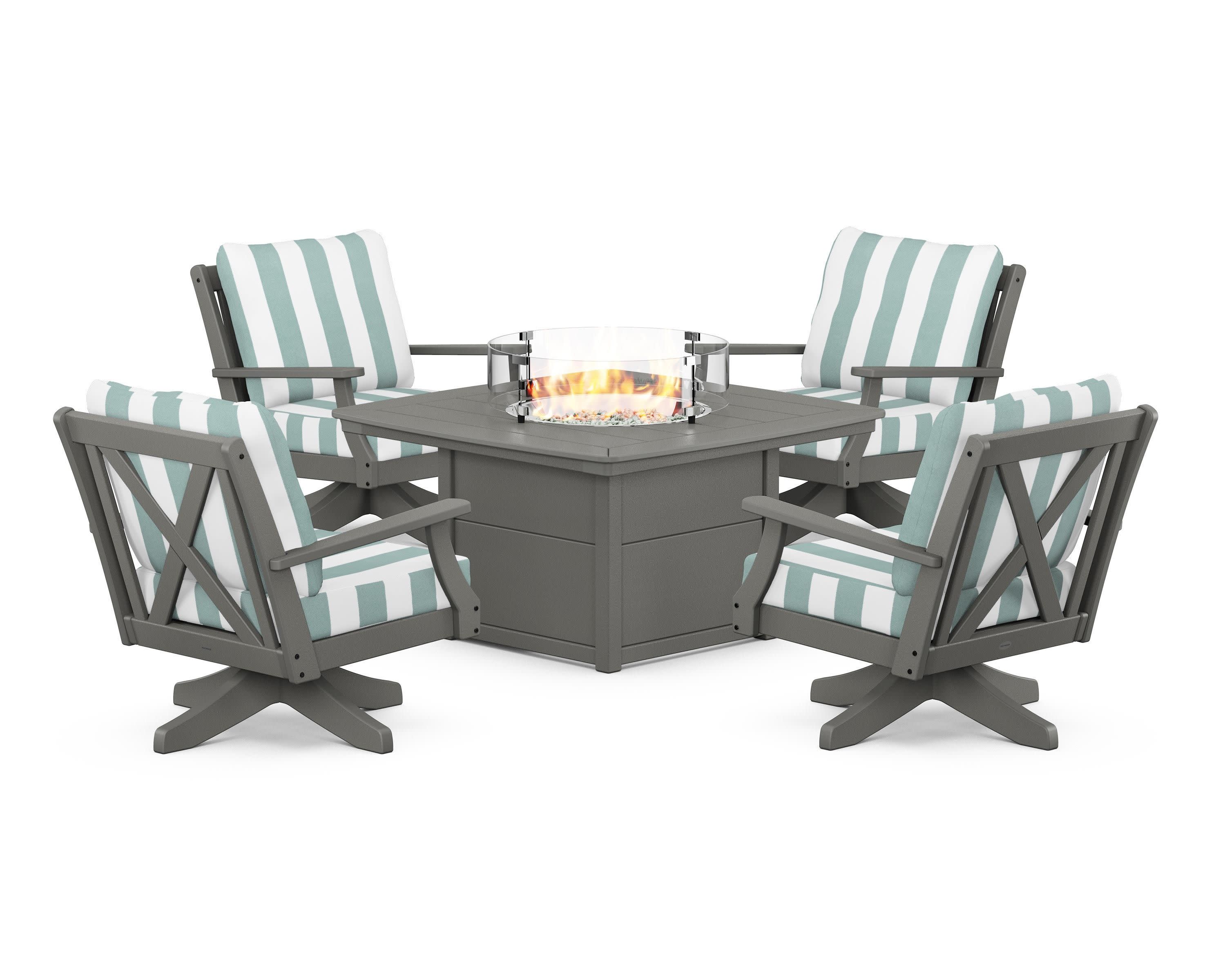 Braxton 5-Piece Deep Seating Swivel Conversation Set with Fire Pit Table
