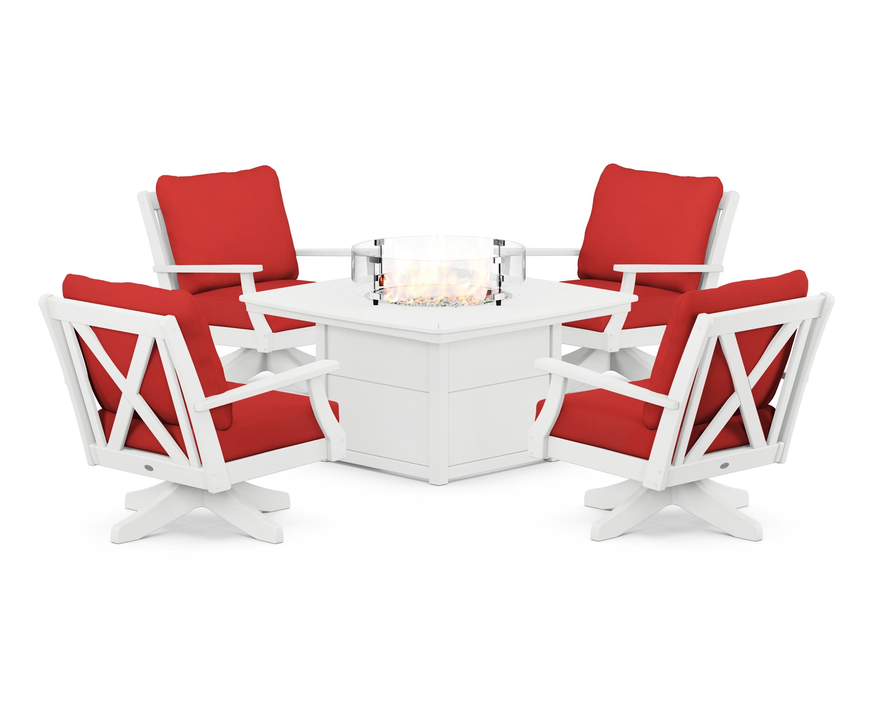 Braxton 5-Piece Deep Seating Swivel Conversation Set with Fire Pit Table