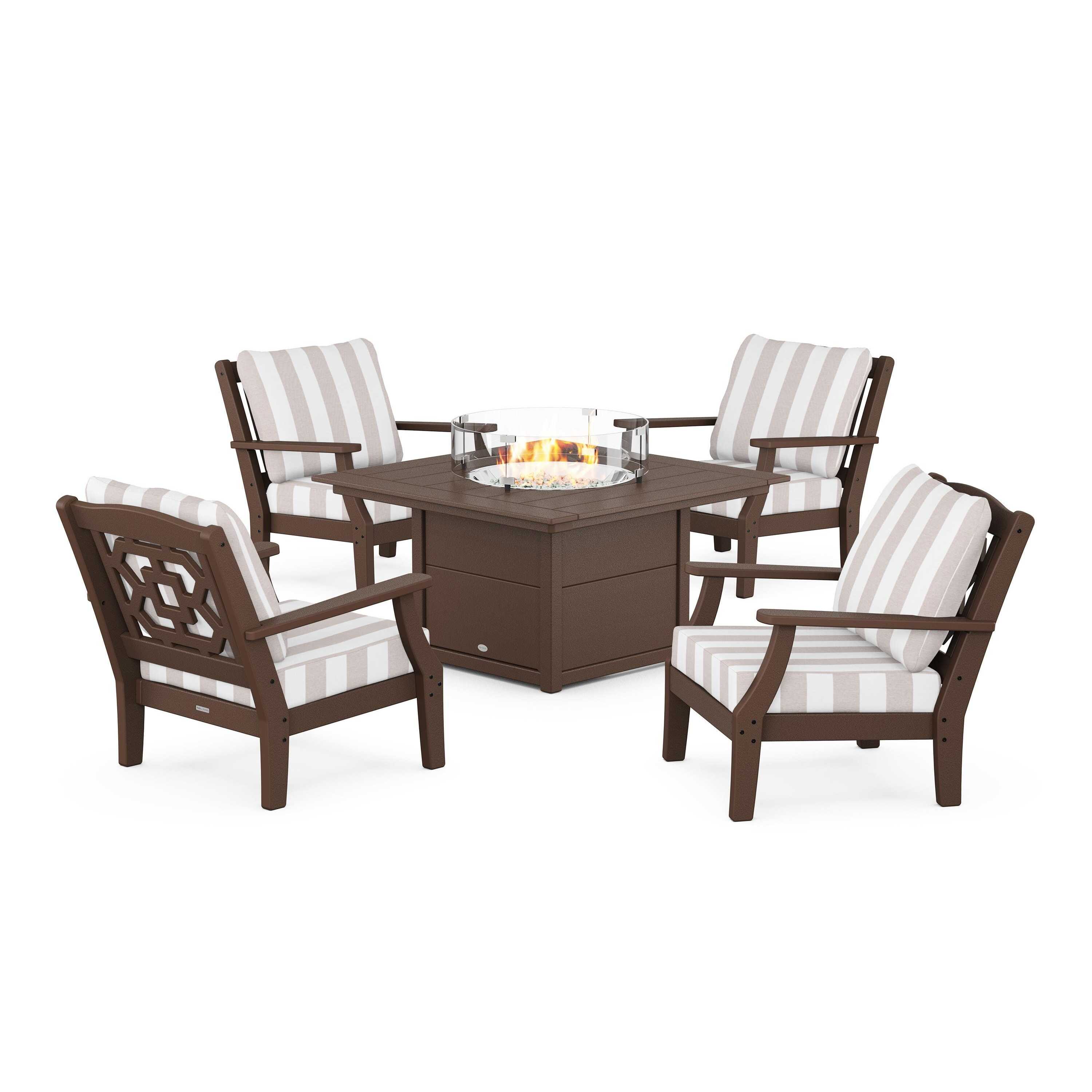 Chinoiserie 5-Piece Deep Seating Set with Fire Pit Table