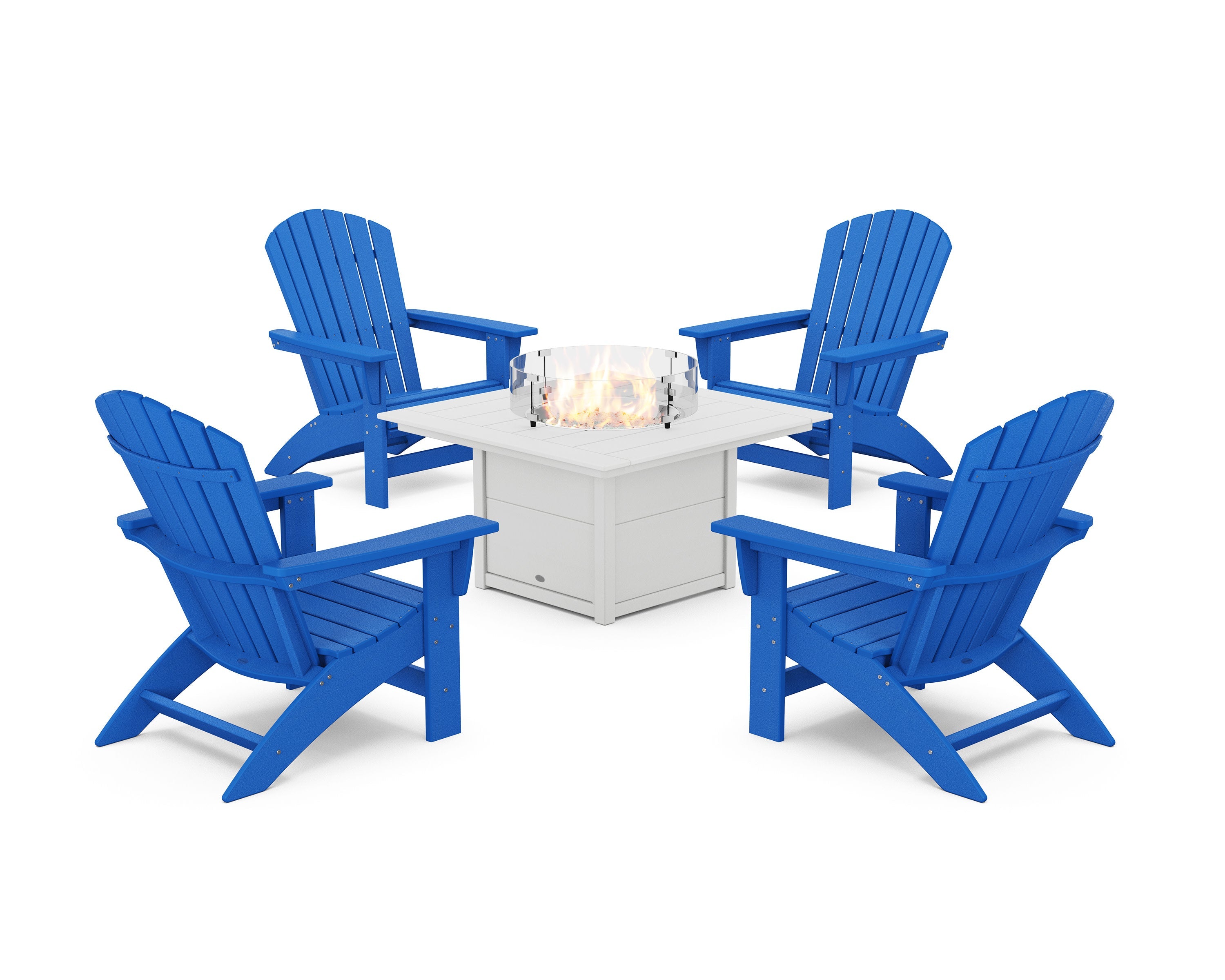 5-Piece Nautical Grand Adirondack Conversation Set with Fire Pit Table