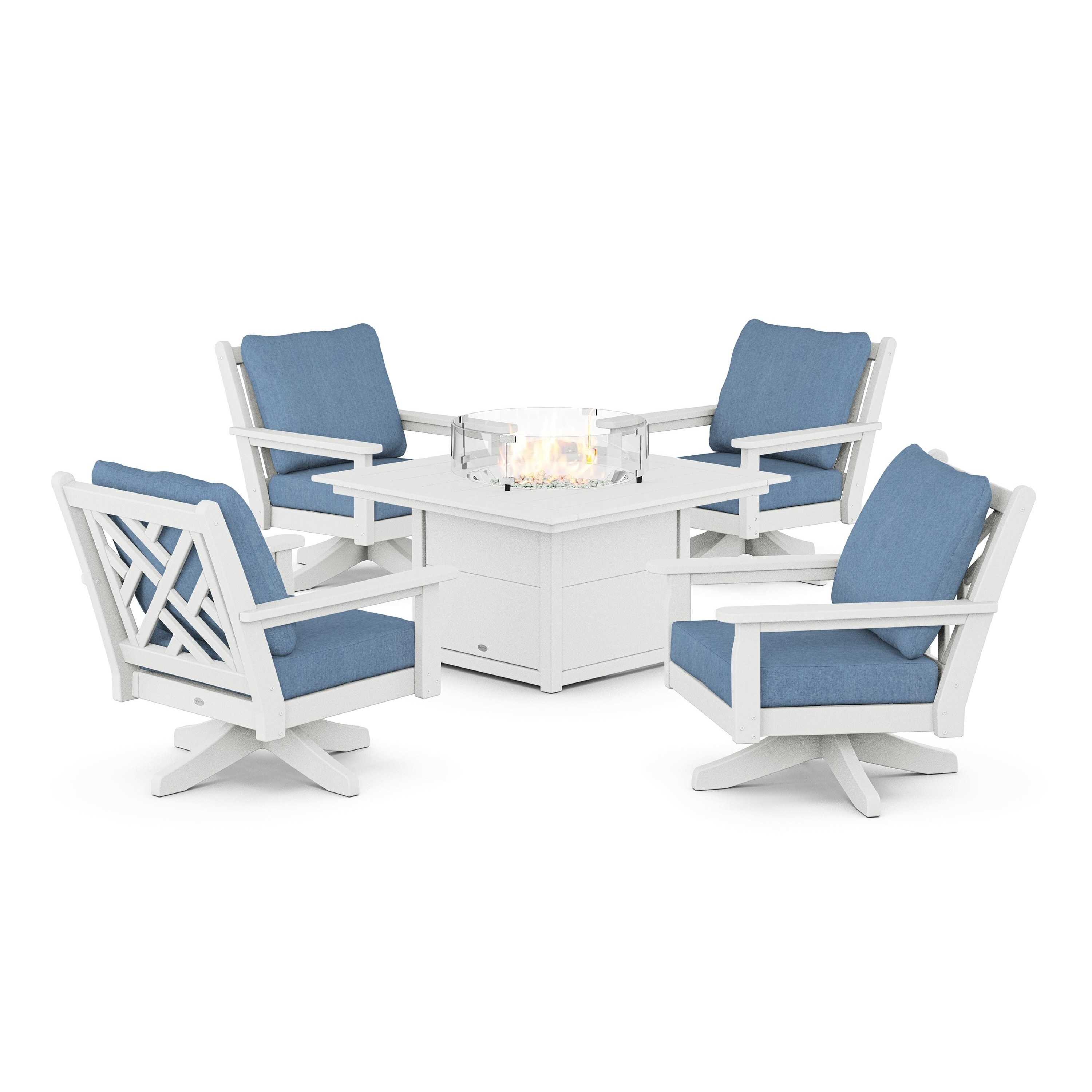 Chippendale 5-Piece Deep Seating Swivel Conversation Set with Fire Pit Table