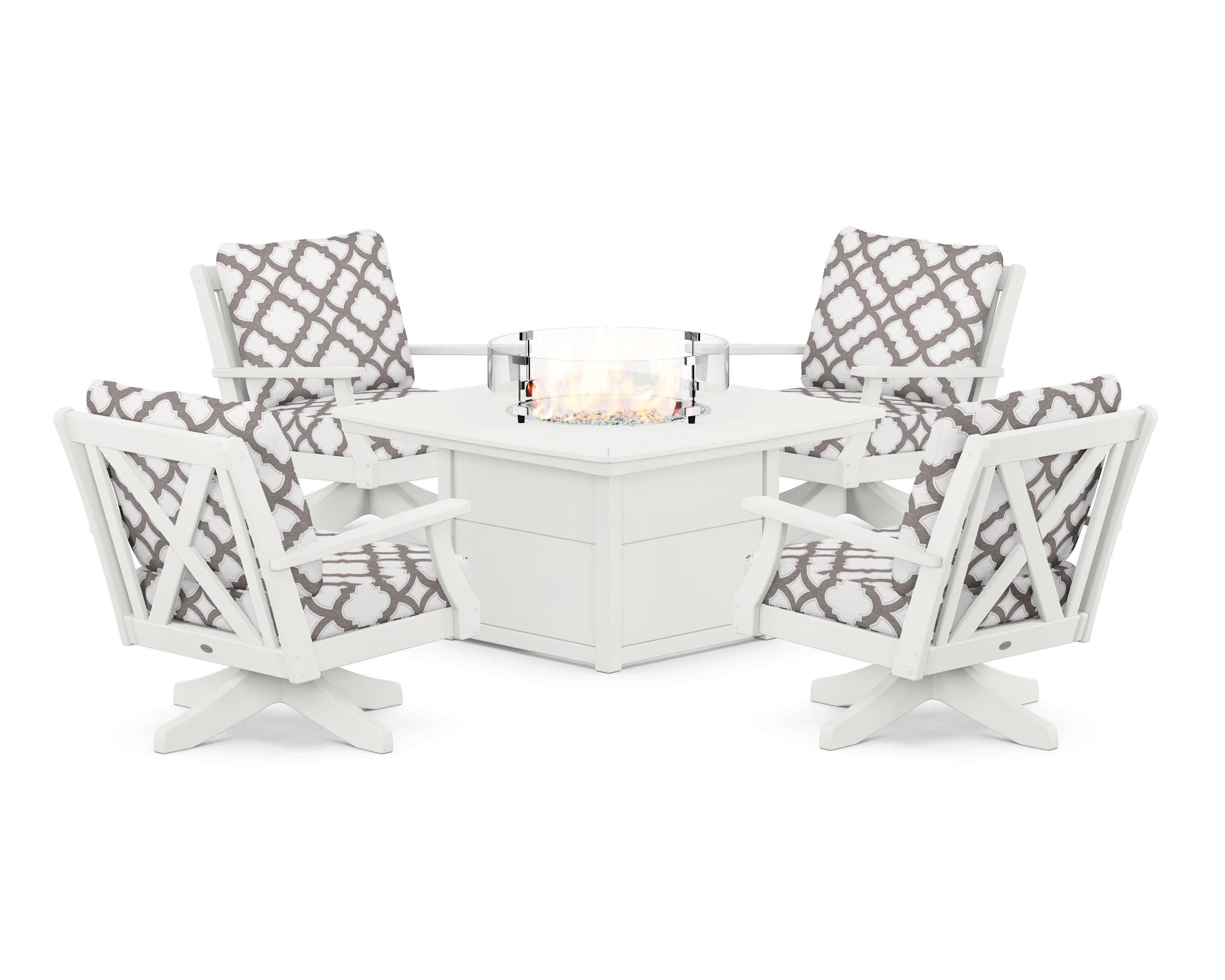 Braxton 5-Piece Deep Seating Swivel Conversation Set with Fire Pit Table