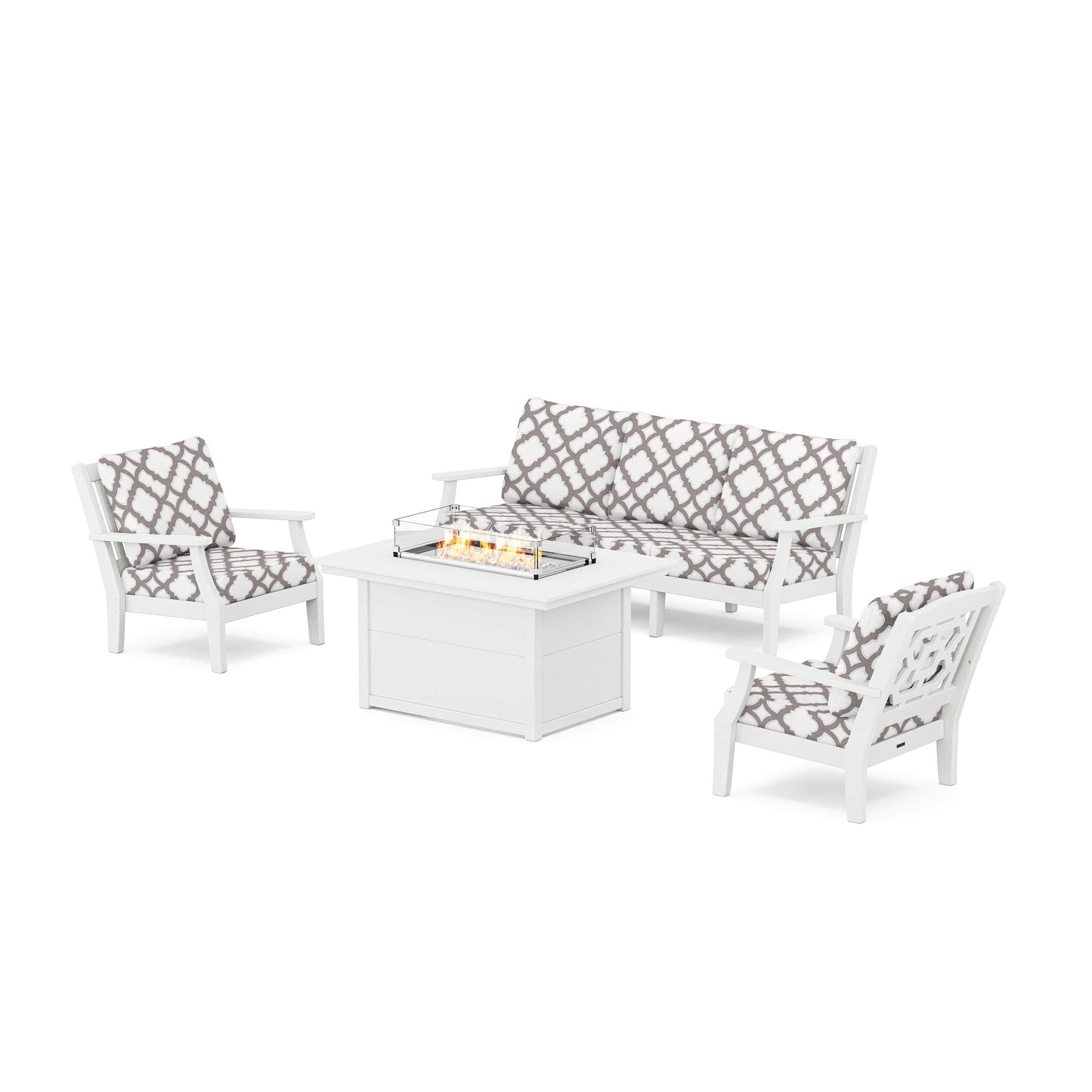 Chinoiserie Deep Seating Fire Pit Table Set