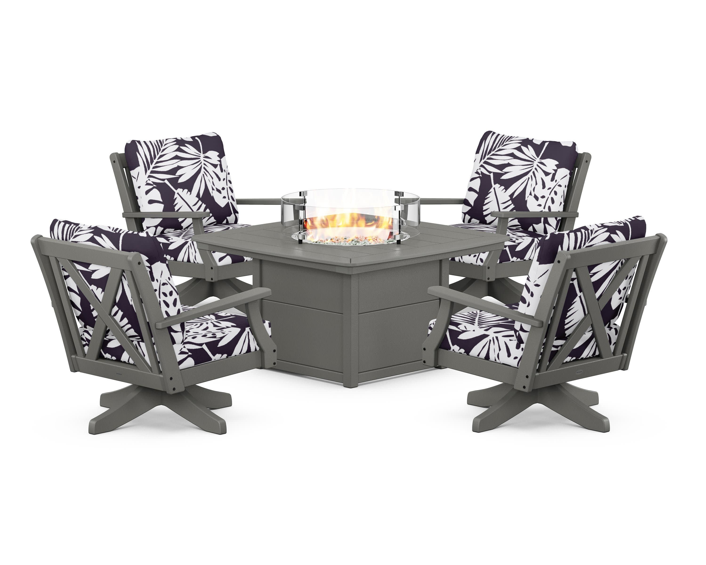 Braxton 5-Piece Deep Seating Swivel Conversation Set with Fire Pit Table