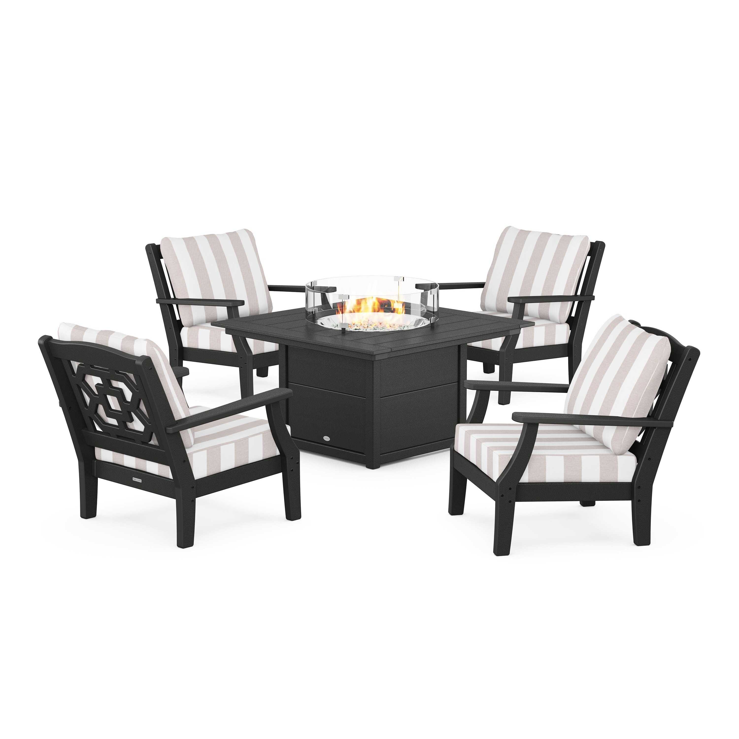 Chinoiserie 5-Piece Deep Seating Set with Fire Pit Table