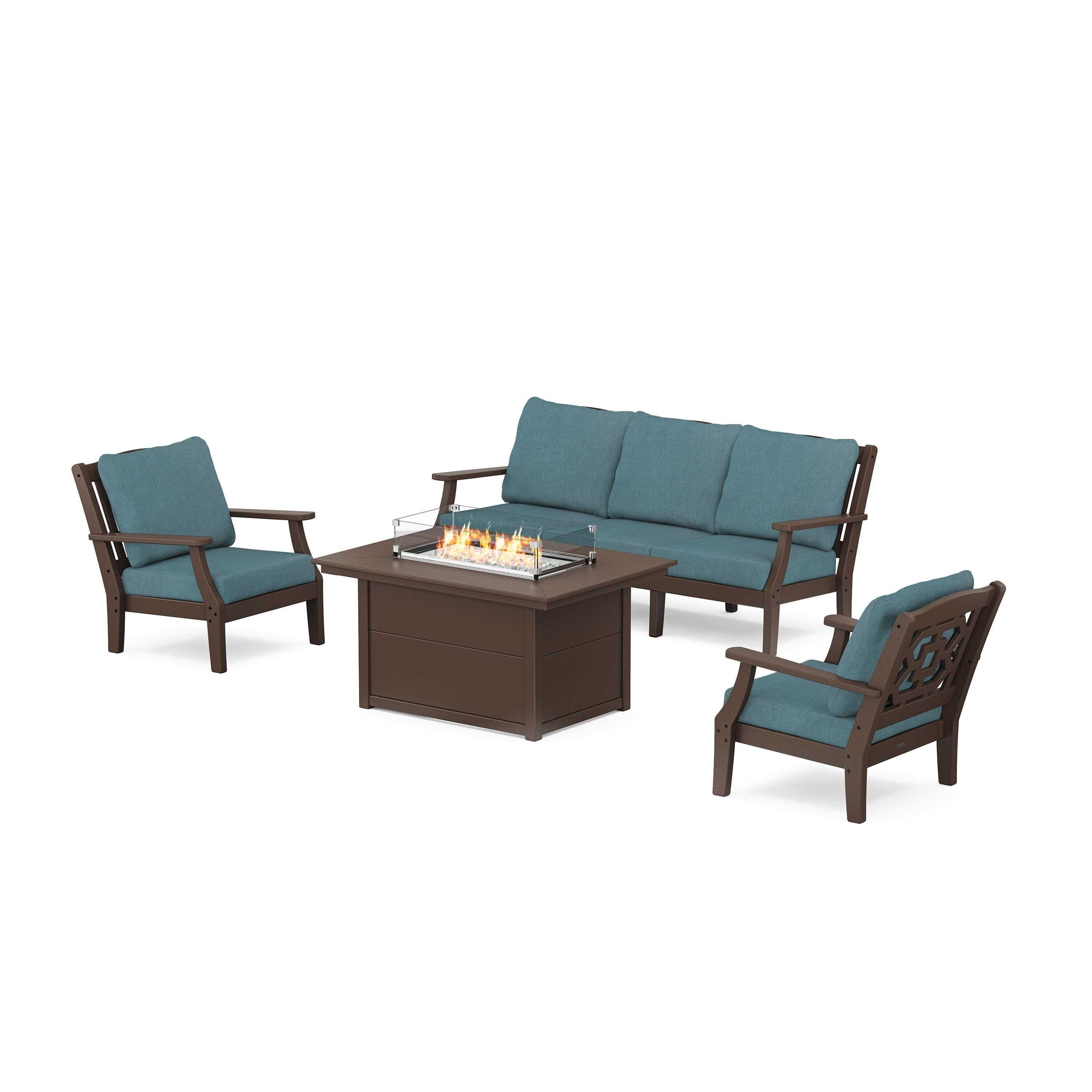 Chinoiserie Deep Seating Fire Pit Table Set