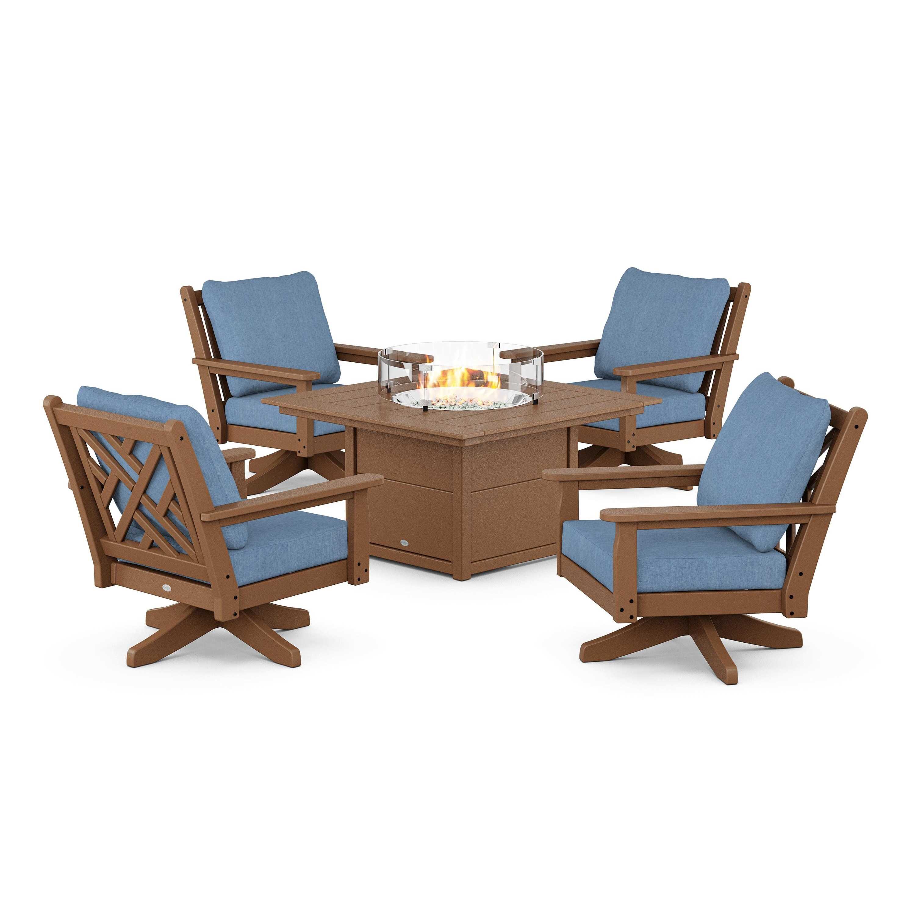 Chippendale 5-Piece Deep Seating Swivel Conversation Set with Fire Pit Table