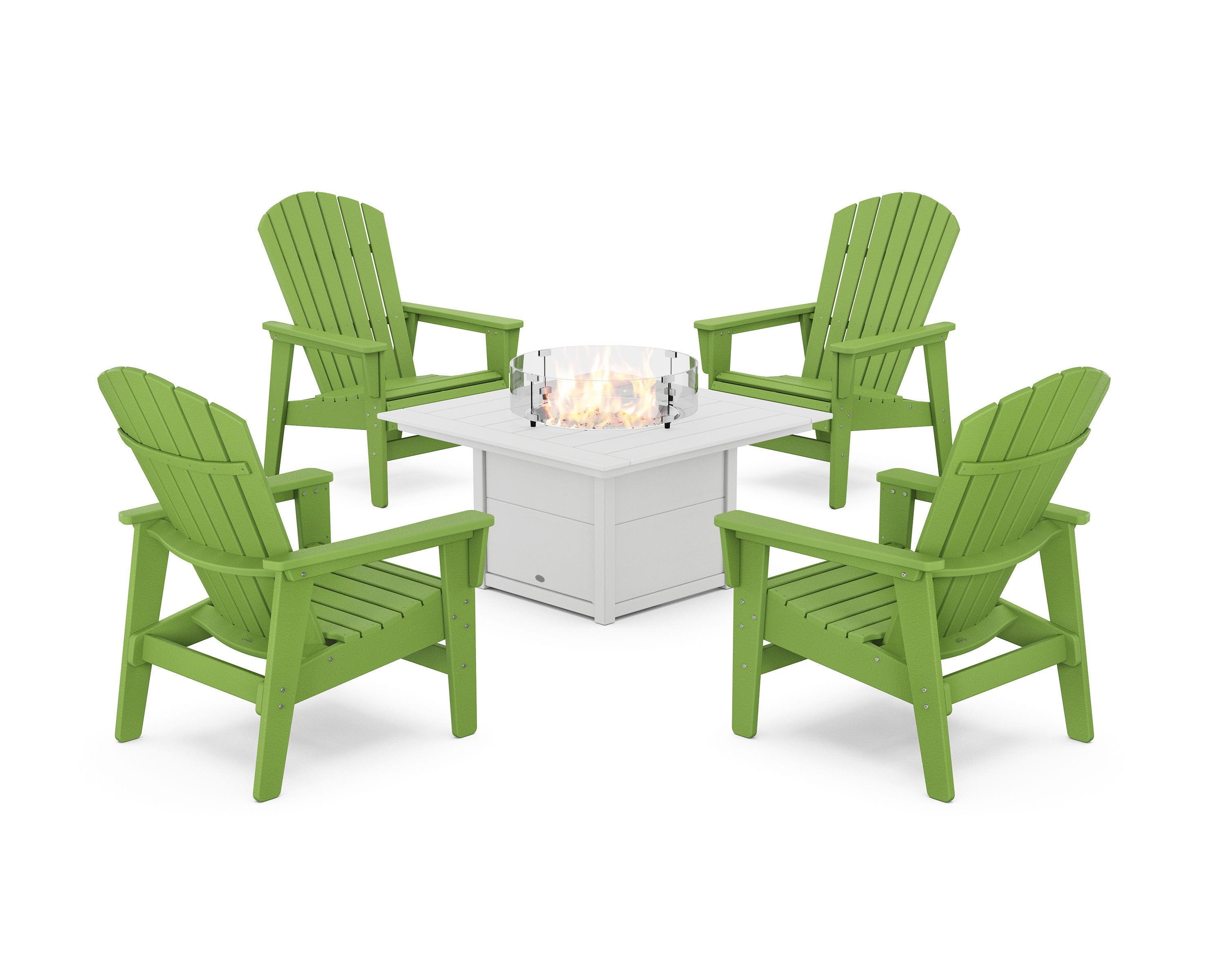 5-Piece Nautical Grand Upright Adirondack Conversation Set with Fire Pit Table