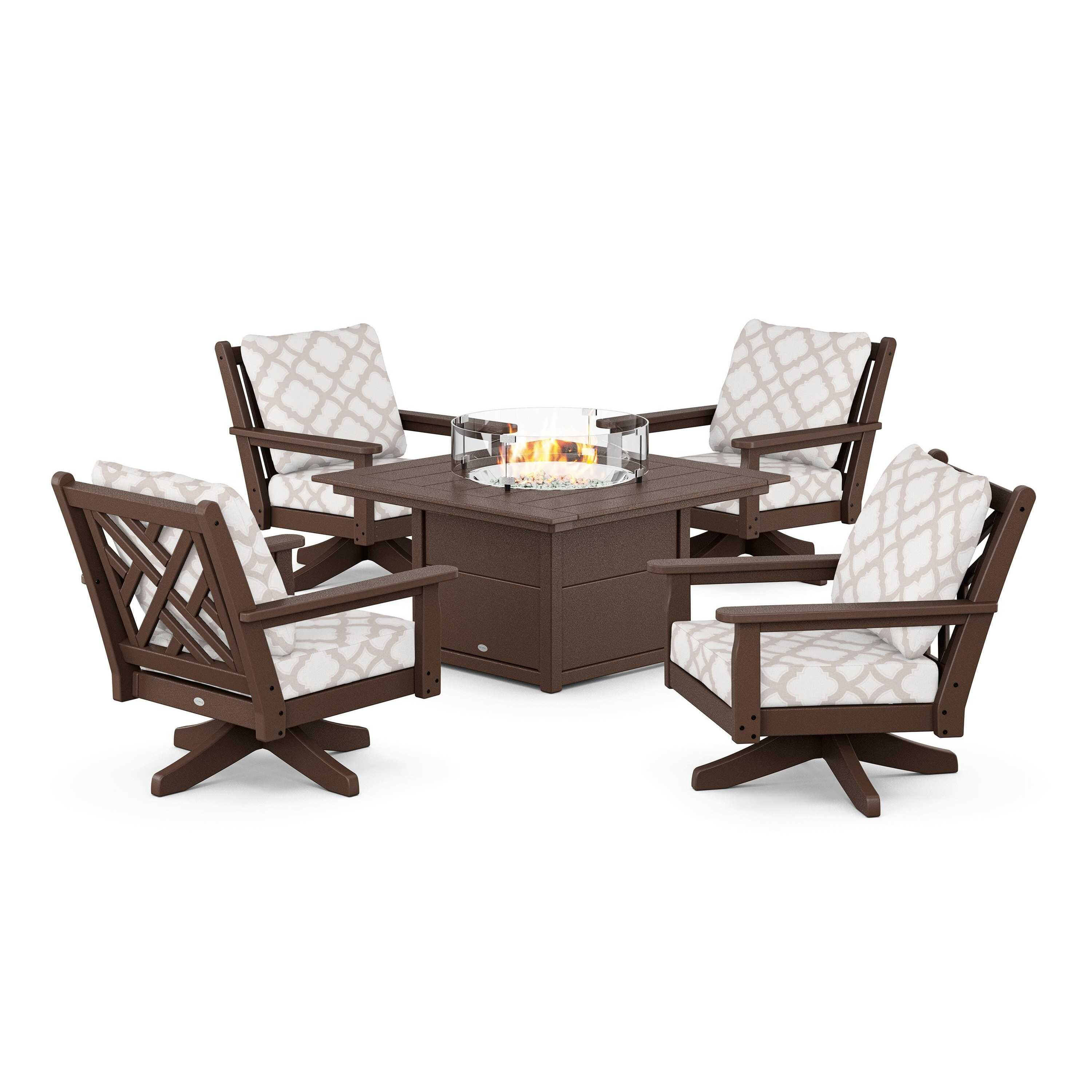 Chippendale 5-Piece Deep Seating Swivel Conversation Set with Fire Pit Table