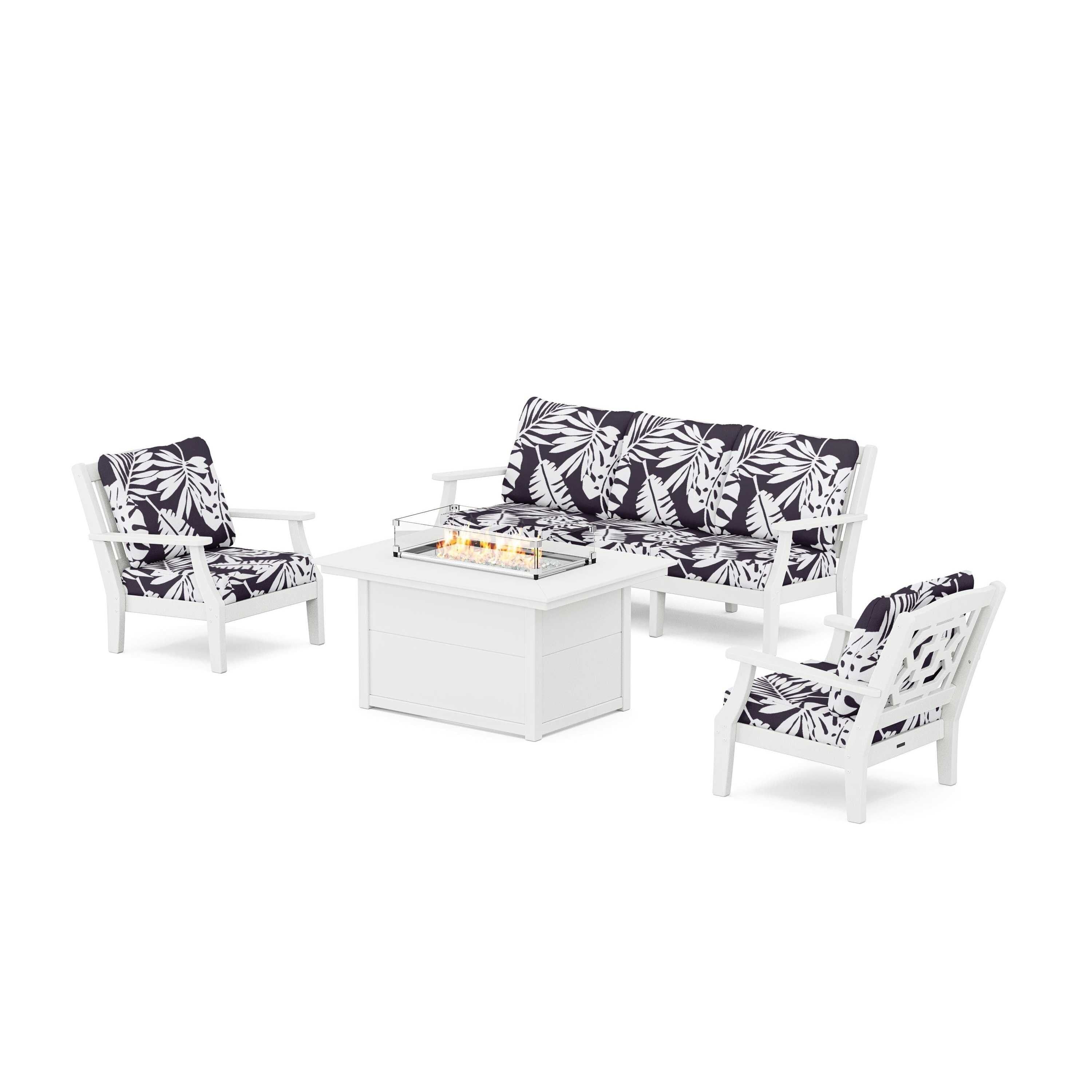 Chinoiserie Deep Seating Fire Pit Table Set