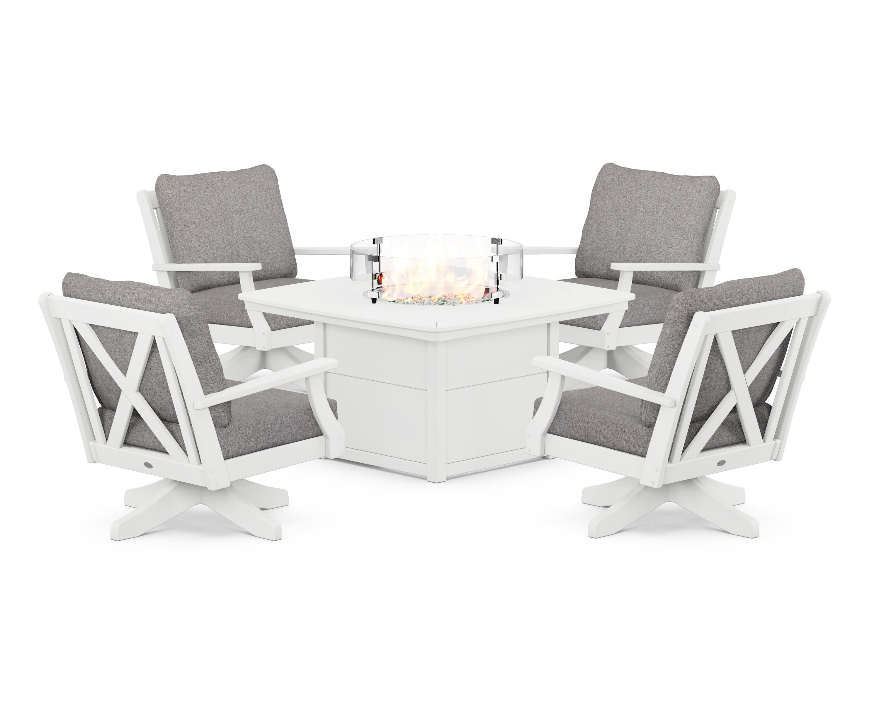 Braxton 5-Piece Deep Seating Swivel Conversation Set with Fire Pit Table