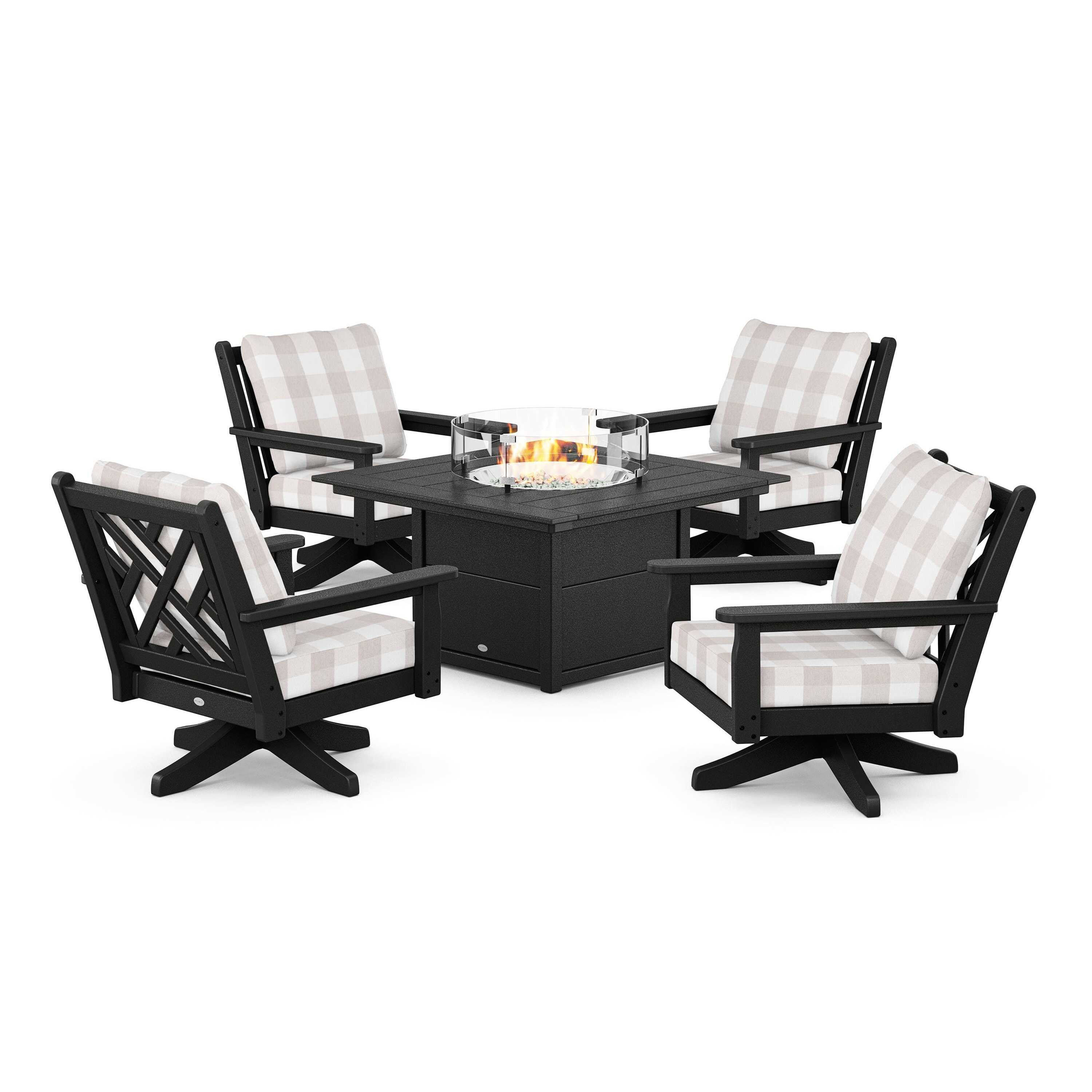 Chippendale 5-Piece Deep Seating Swivel Conversation Set with Fire Pit Table