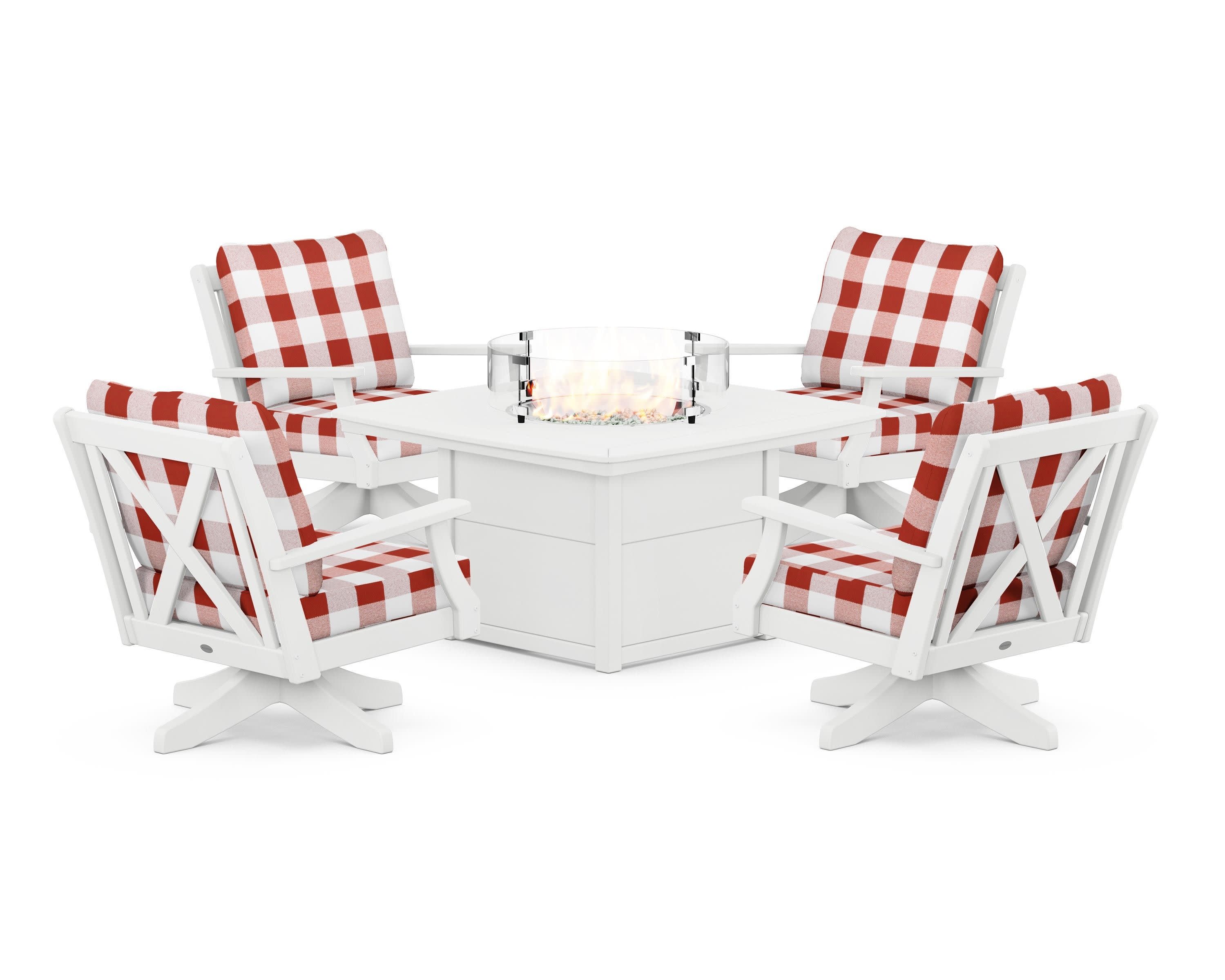 Braxton 5-Piece Deep Seating Swivel Conversation Set with Fire Pit Table