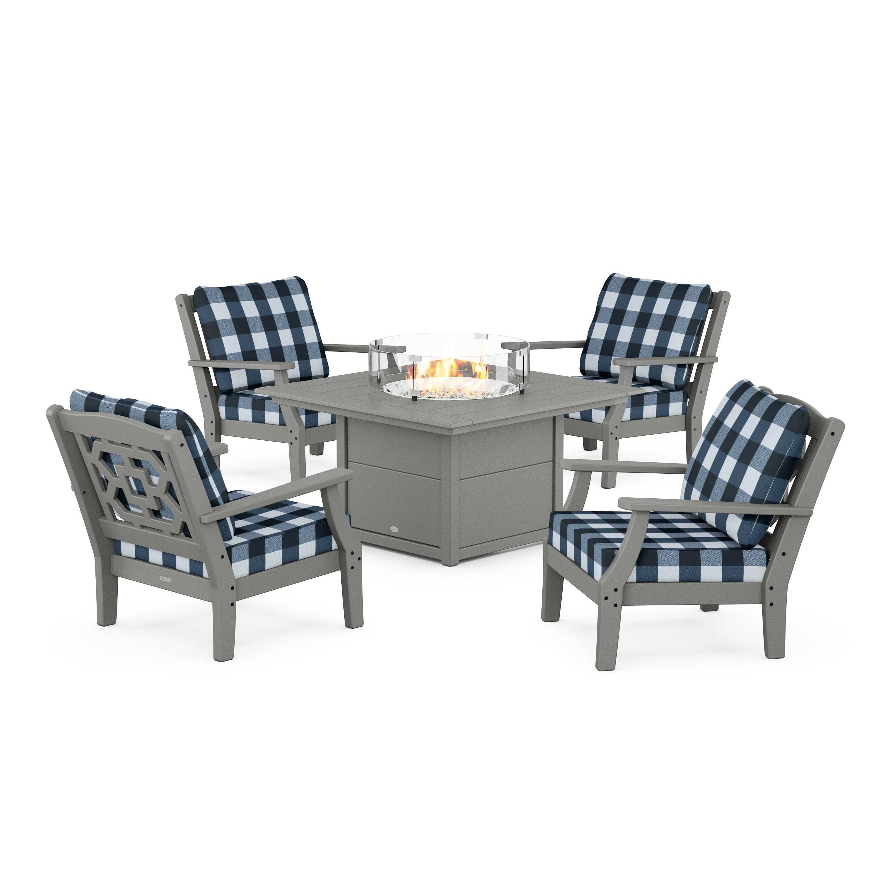 Chinoiserie 5-Piece Deep Seating Set with Fire Pit Table