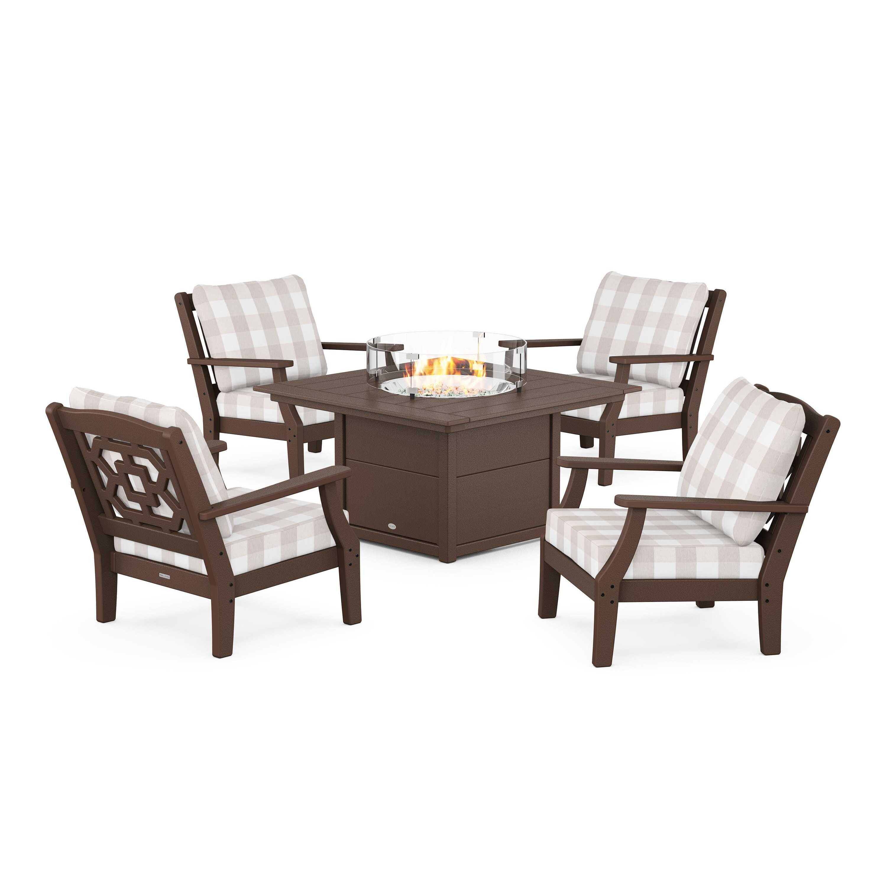 Chinoiserie 5-Piece Deep Seating Set with Fire Pit Table