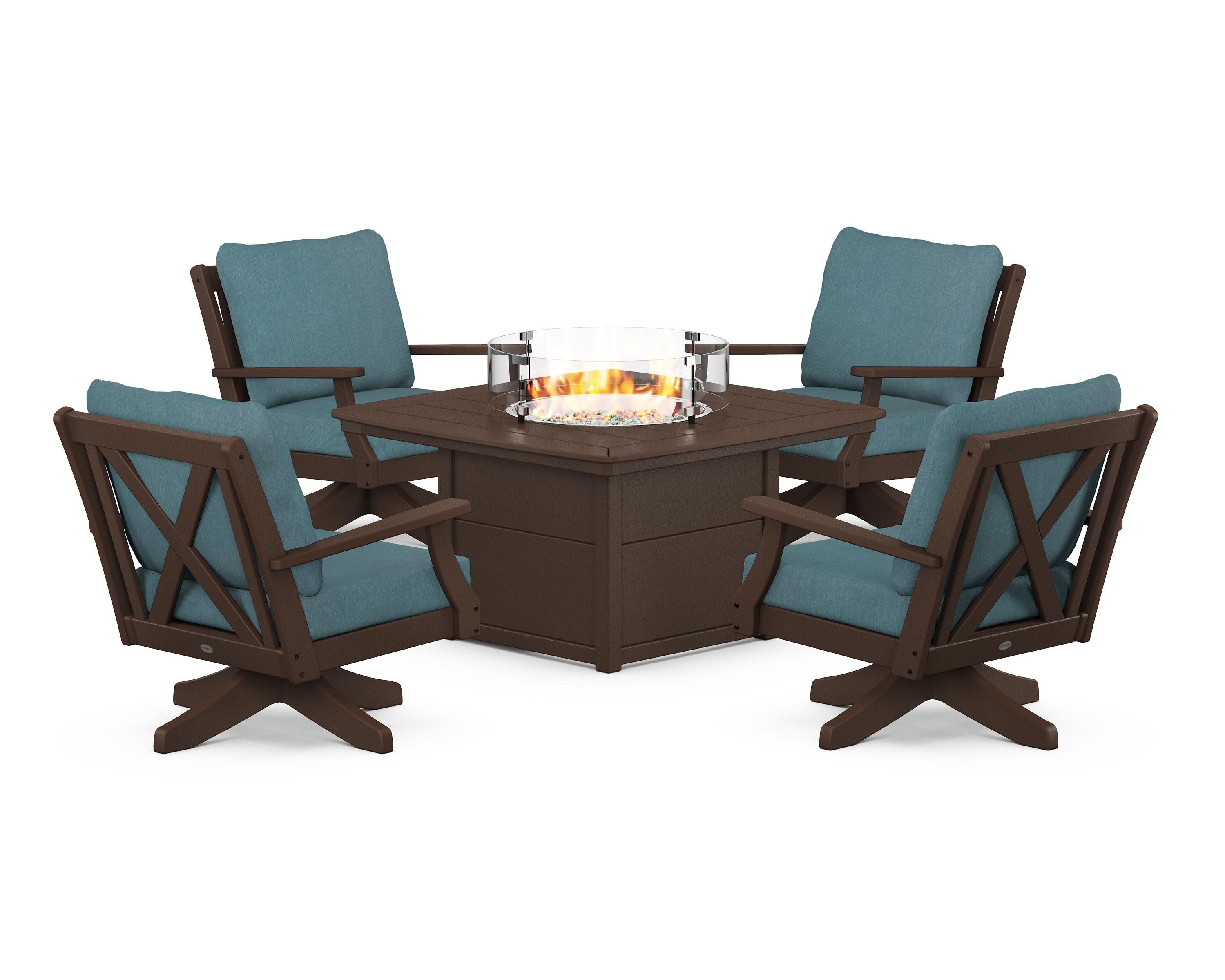 Braxton 5-Piece Deep Seating Swivel Conversation Set with Fire Pit Table