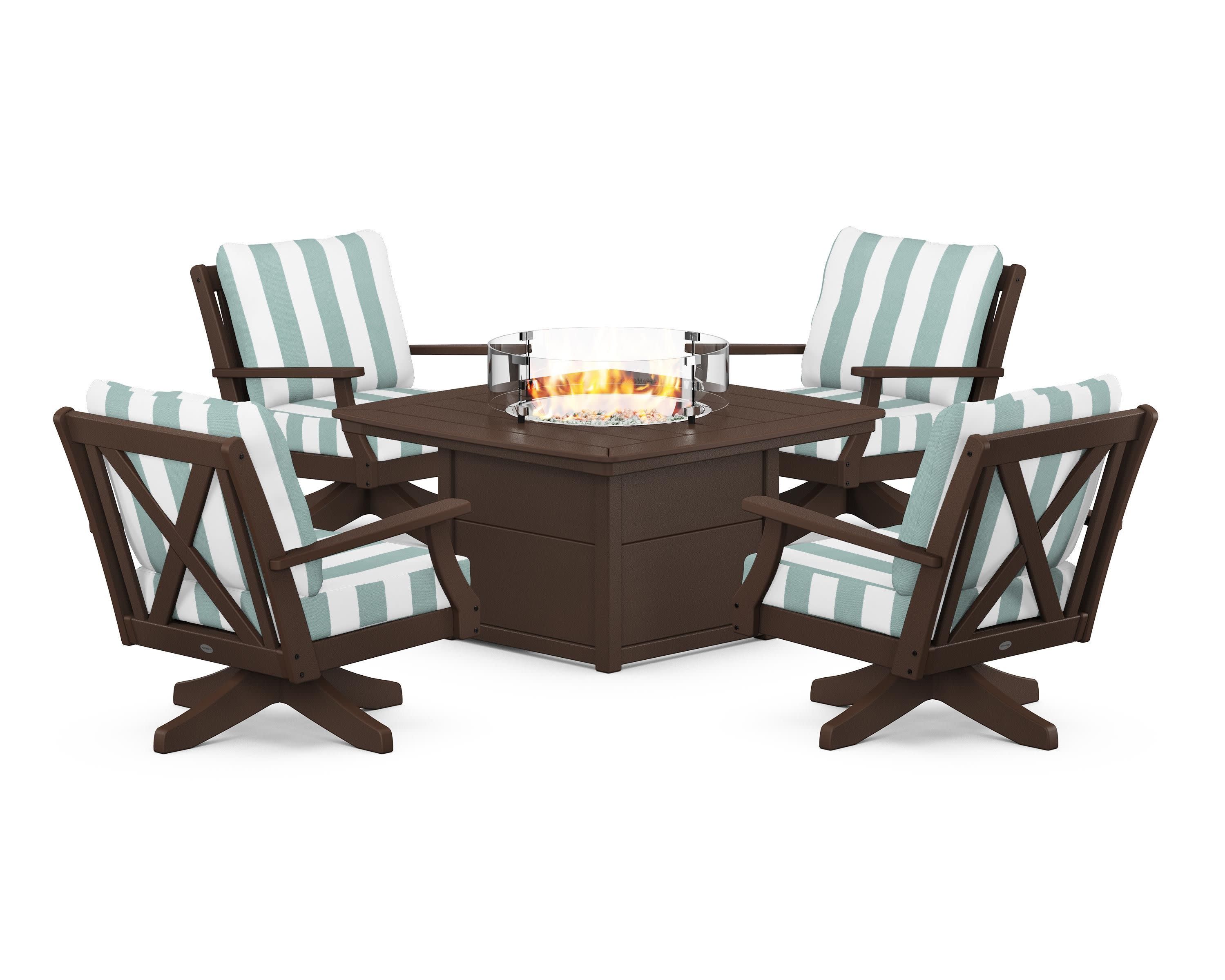 Braxton 5-Piece Deep Seating Swivel Conversation Set with Fire Pit Table