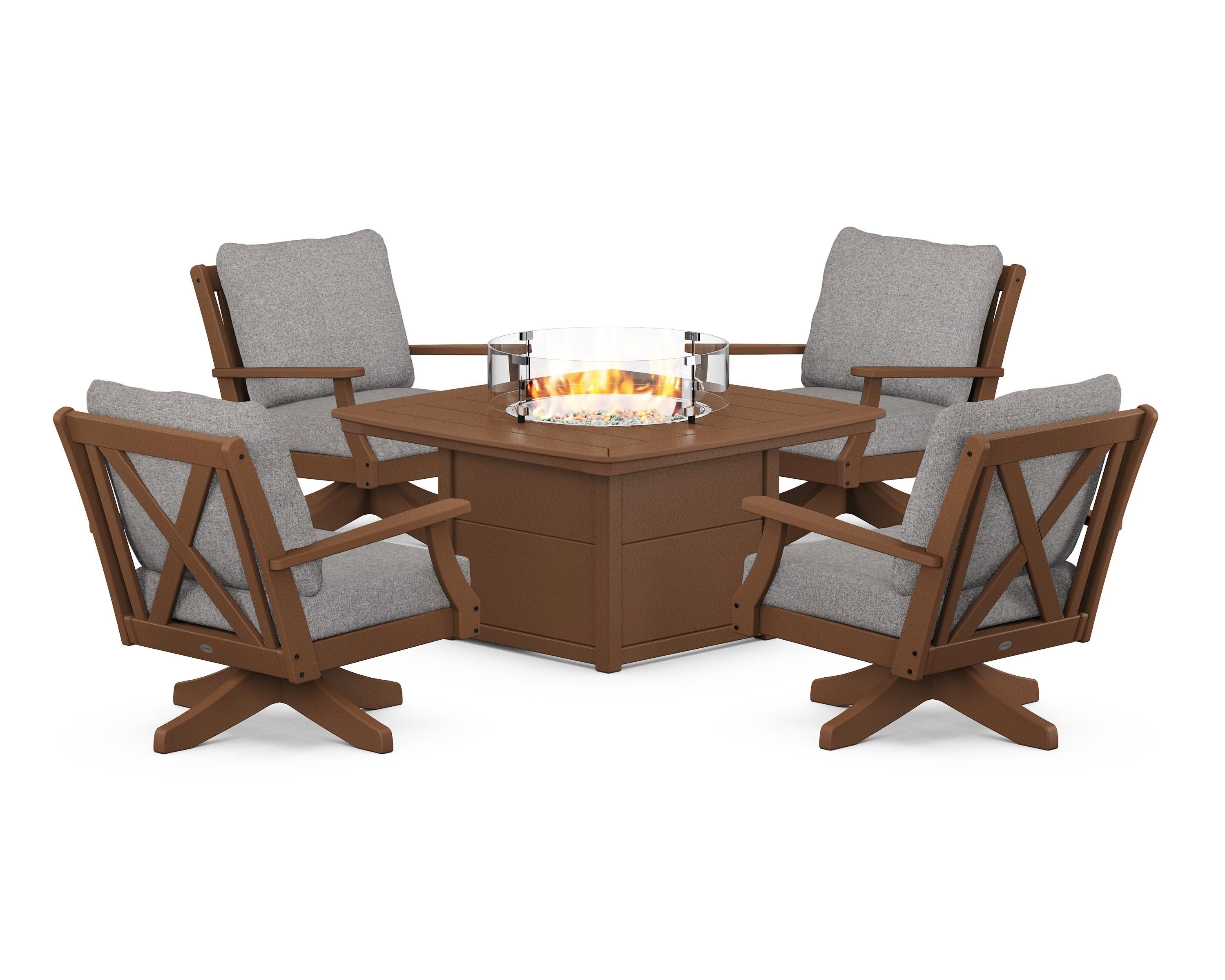 Braxton 5-Piece Deep Seating Swivel Conversation Set with Fire Pit Table