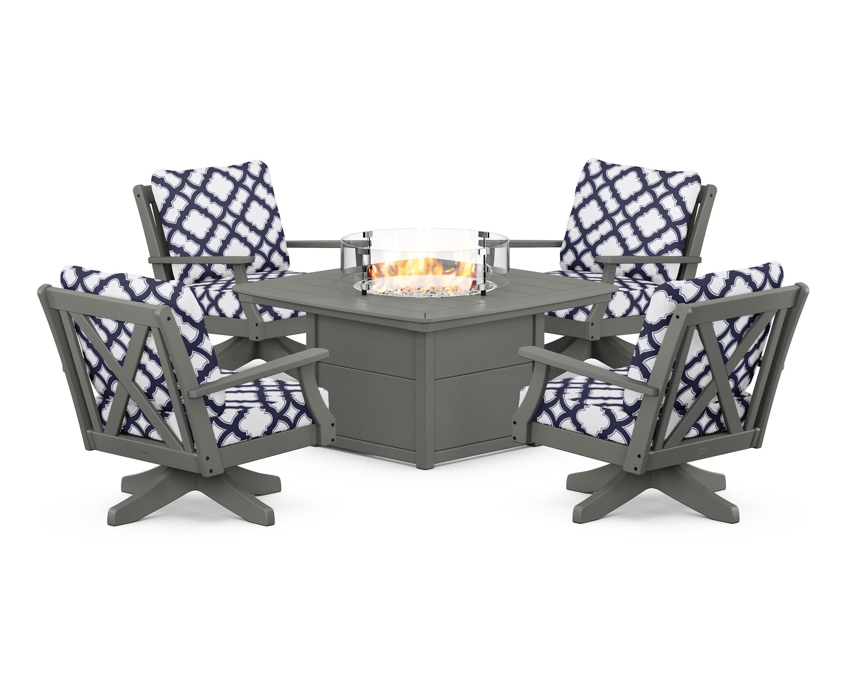 Braxton 5-Piece Deep Seating Swivel Conversation Set with Fire Pit Table
