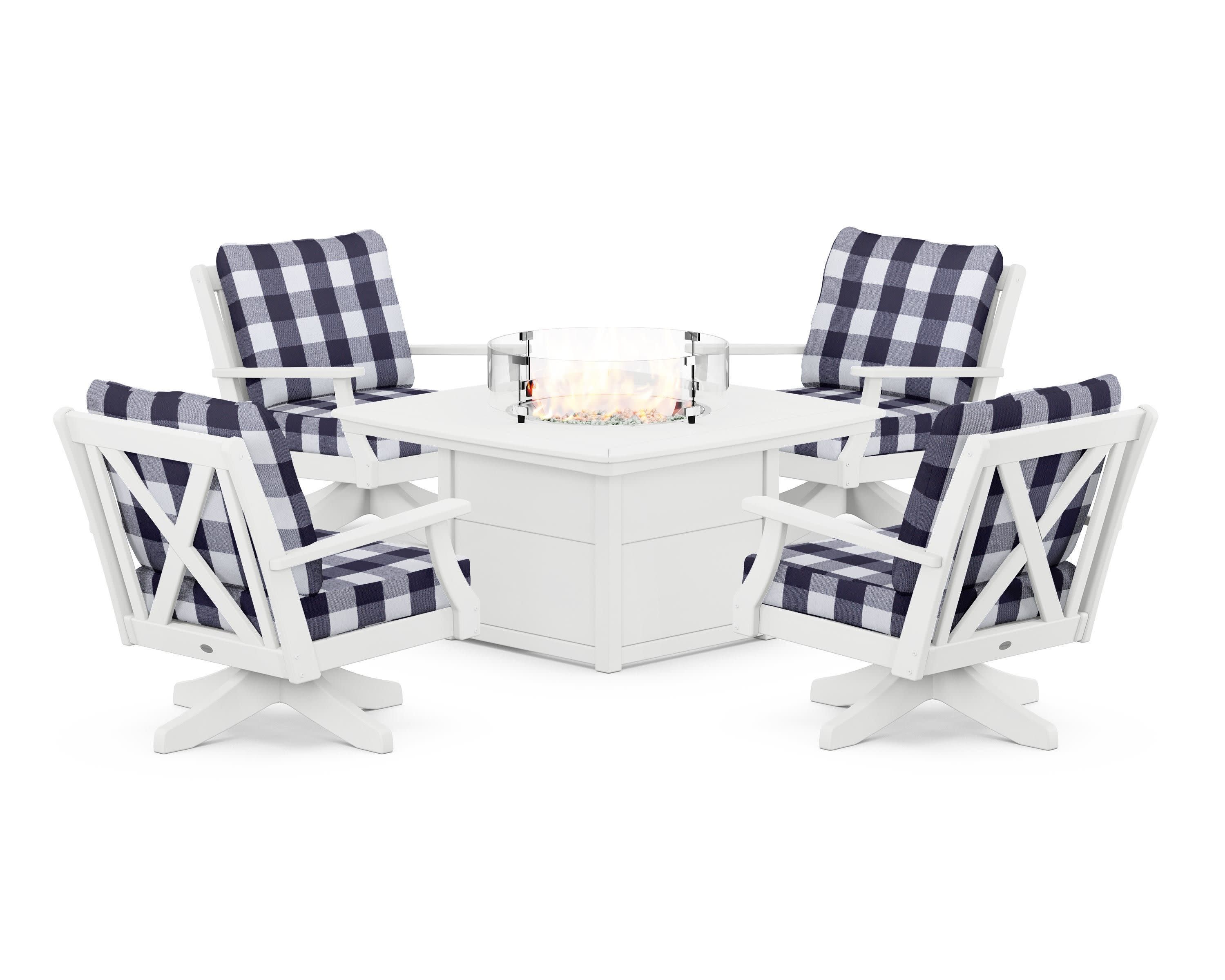 Braxton 5-Piece Deep Seating Swivel Conversation Set with Fire Pit Table