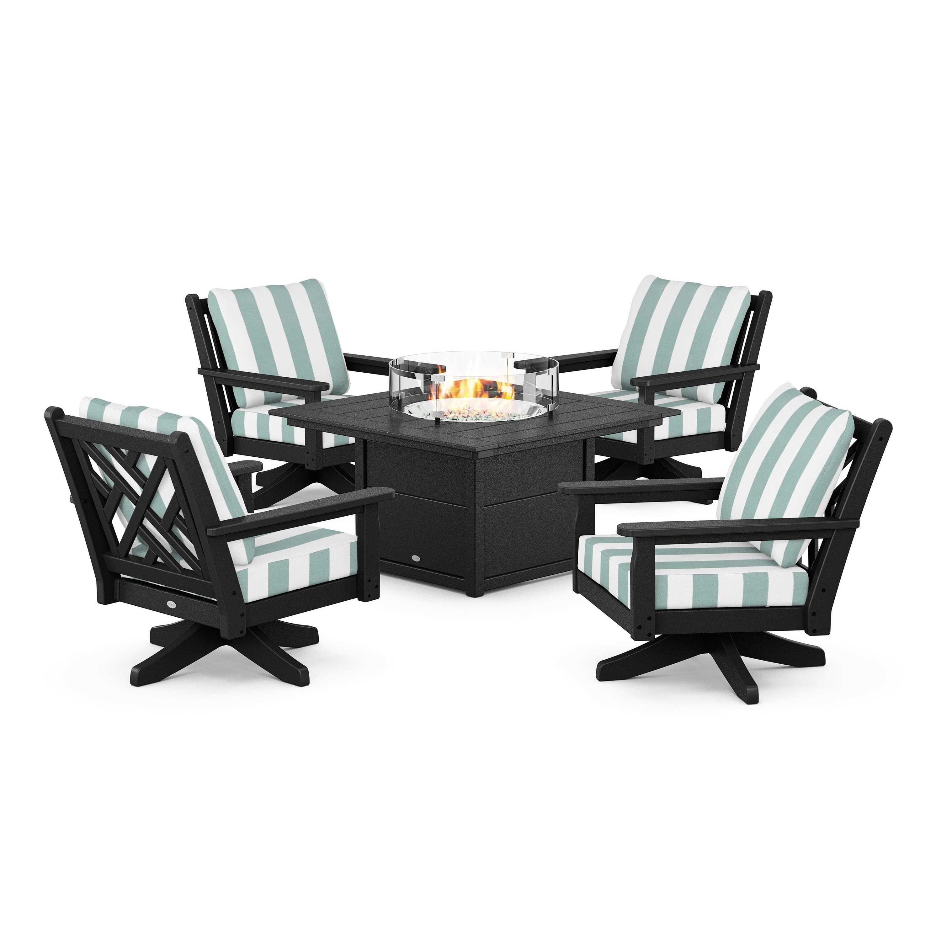 Chippendale 5-Piece Deep Seating Swivel Conversation Set with Fire Pit Table