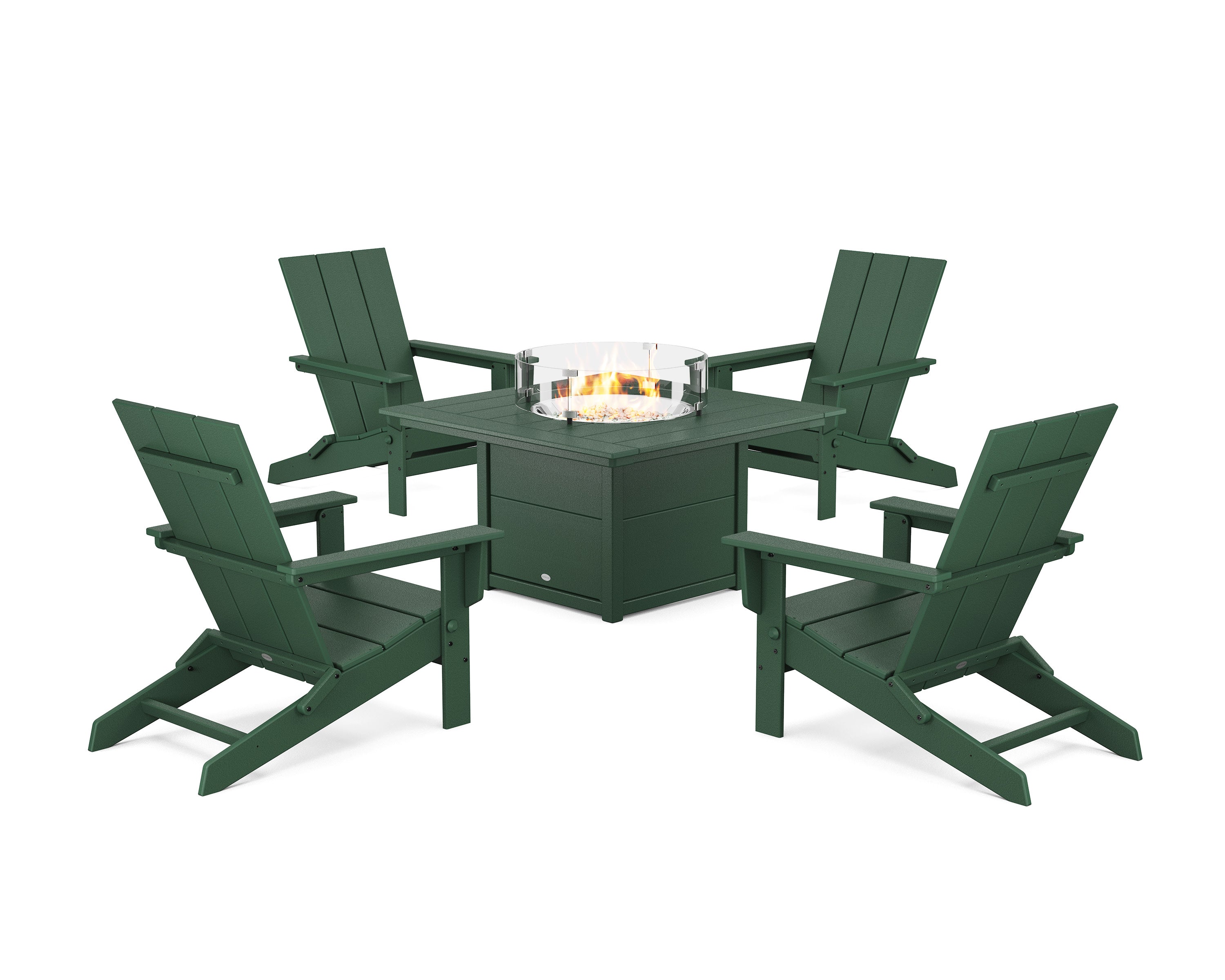 5-Piece Modern Studio Folding Adirondack Conversation Set with Fire Pit Table