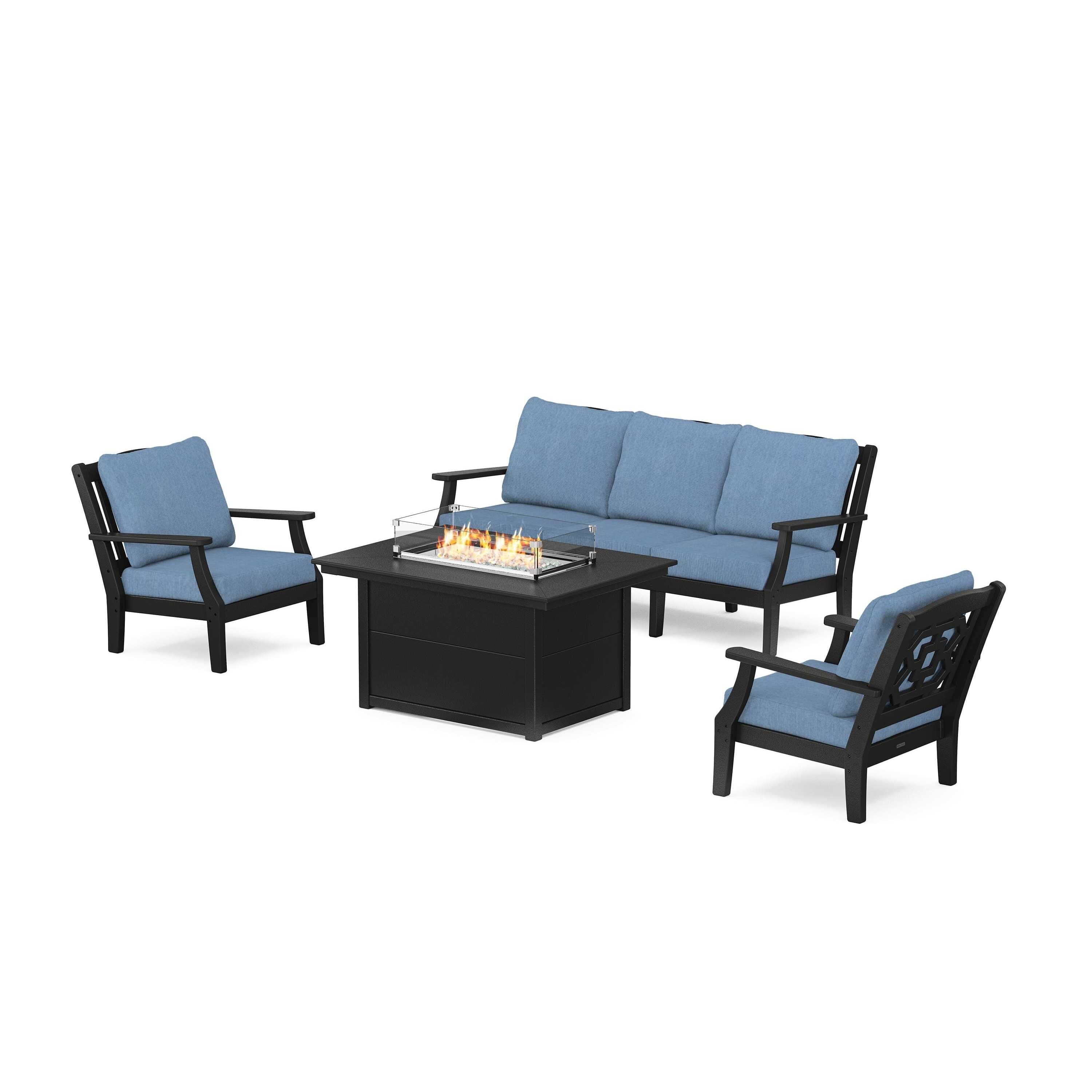 Chinoiserie Deep Seating Fire Pit Table Set
