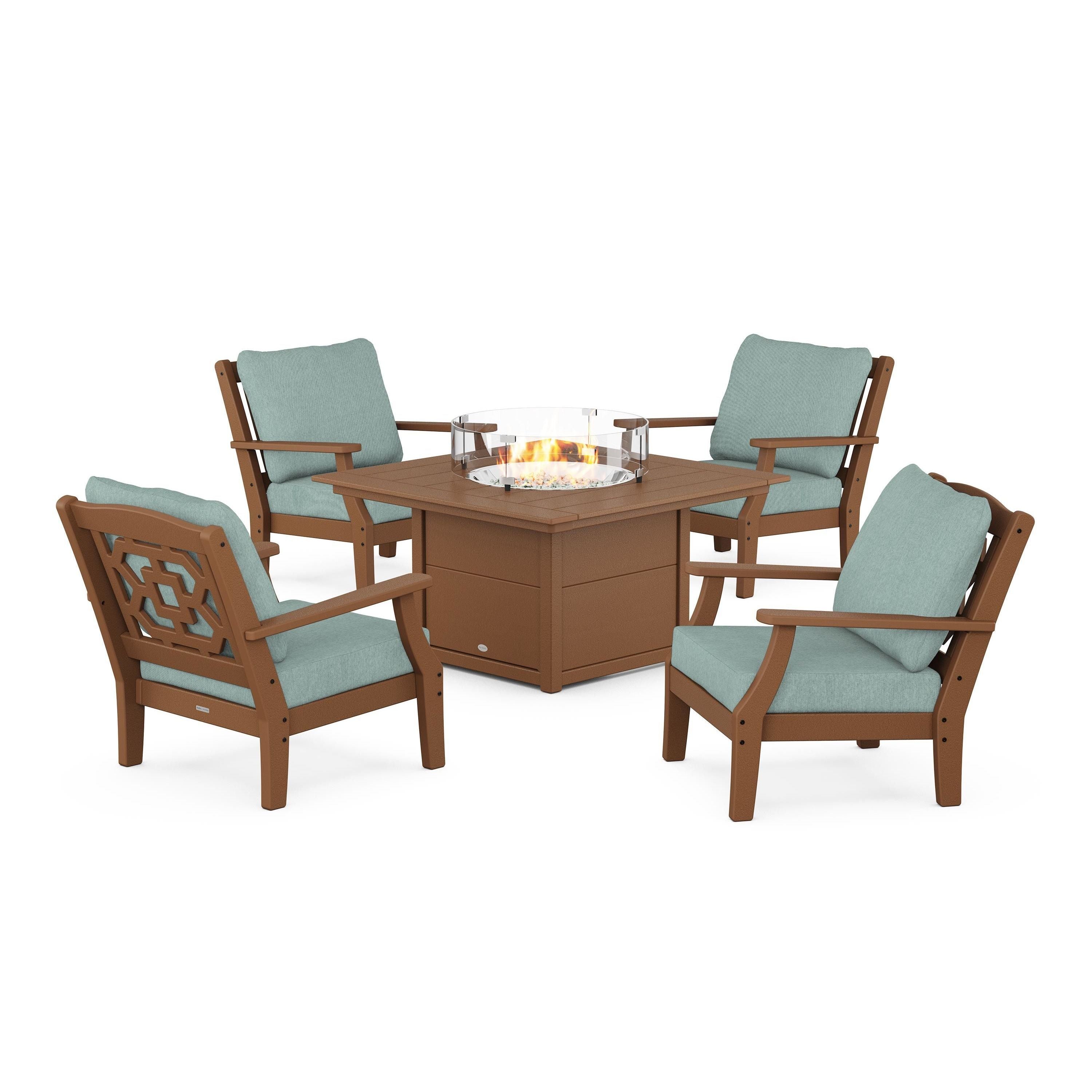 Chinoiserie 5-Piece Deep Seating Set with Fire Pit Table
