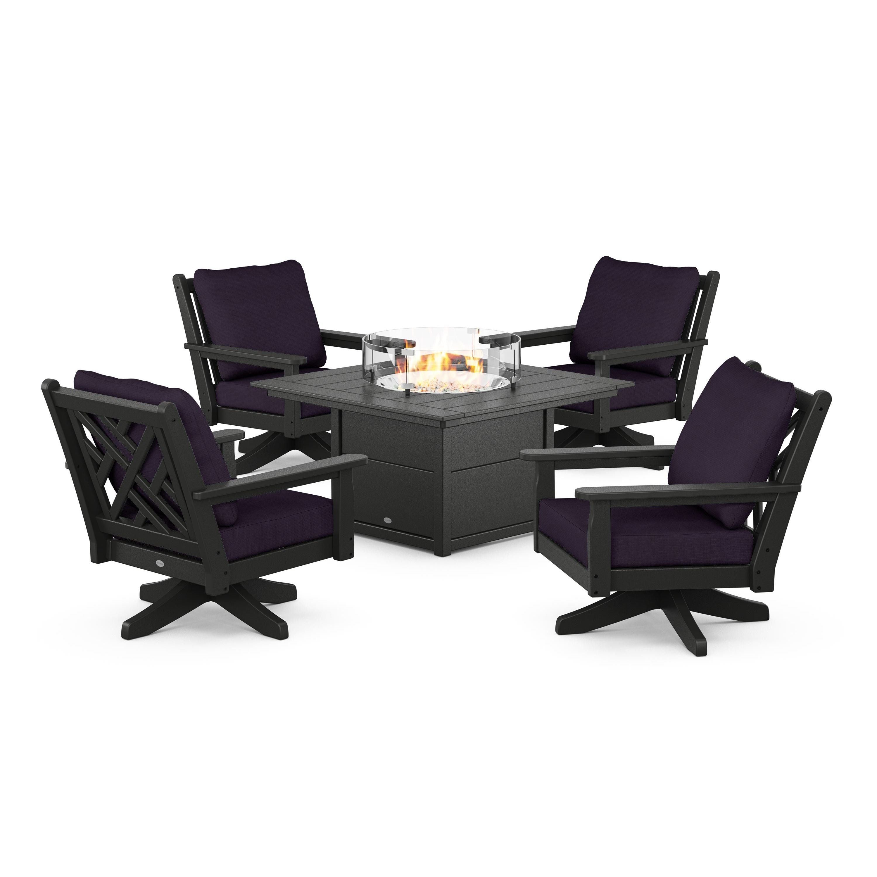 Chippendale 5-Piece Deep Seating Swivel Conversation Set with Fire Pit Table