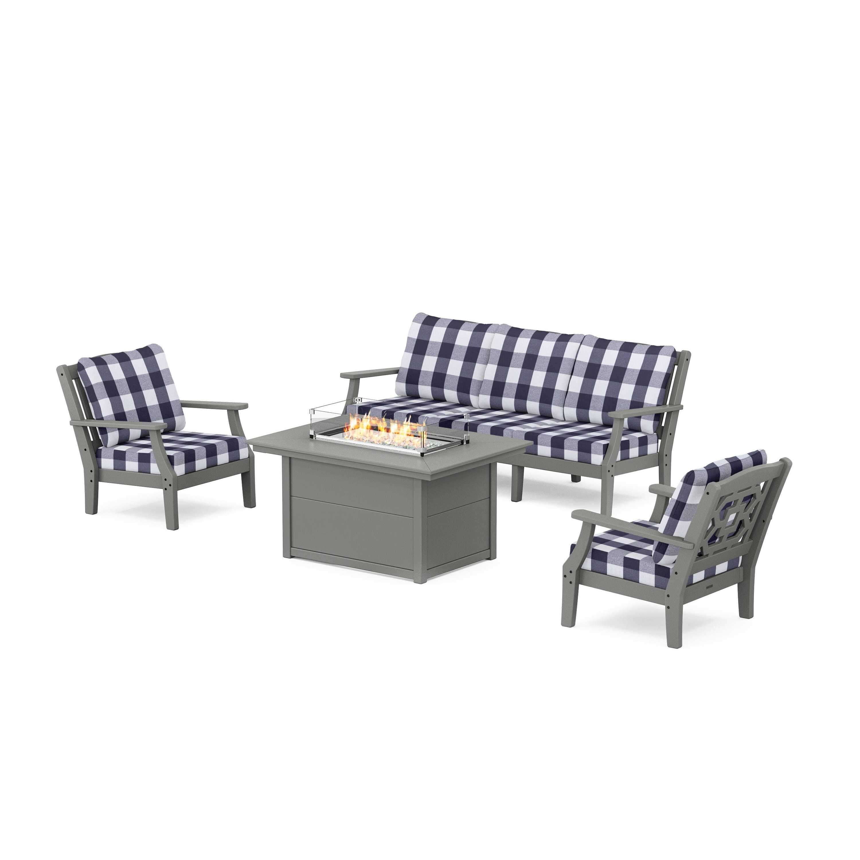 Chinoiserie Deep Seating Fire Pit Table Set