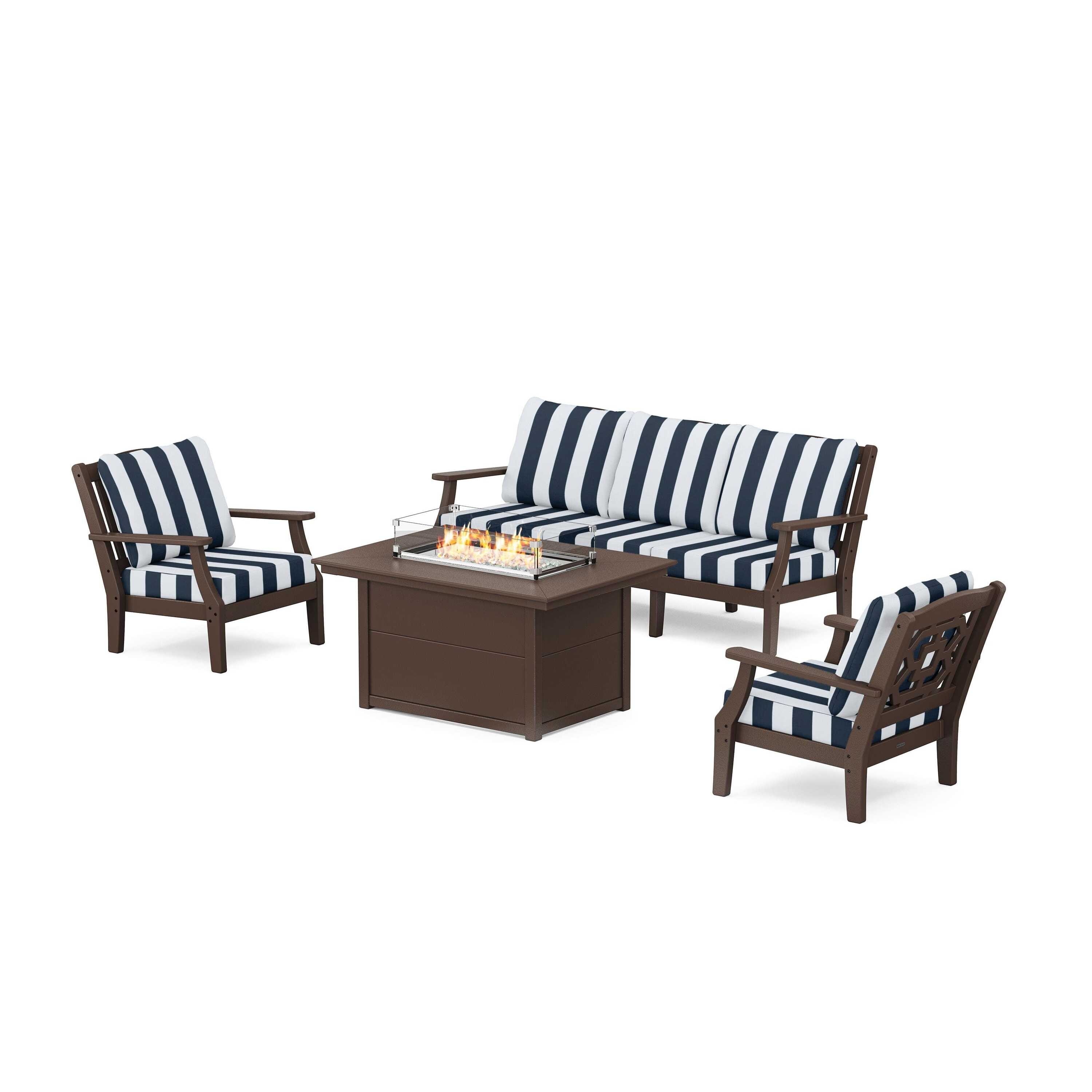 Chinoiserie Deep Seating Fire Pit Table Set