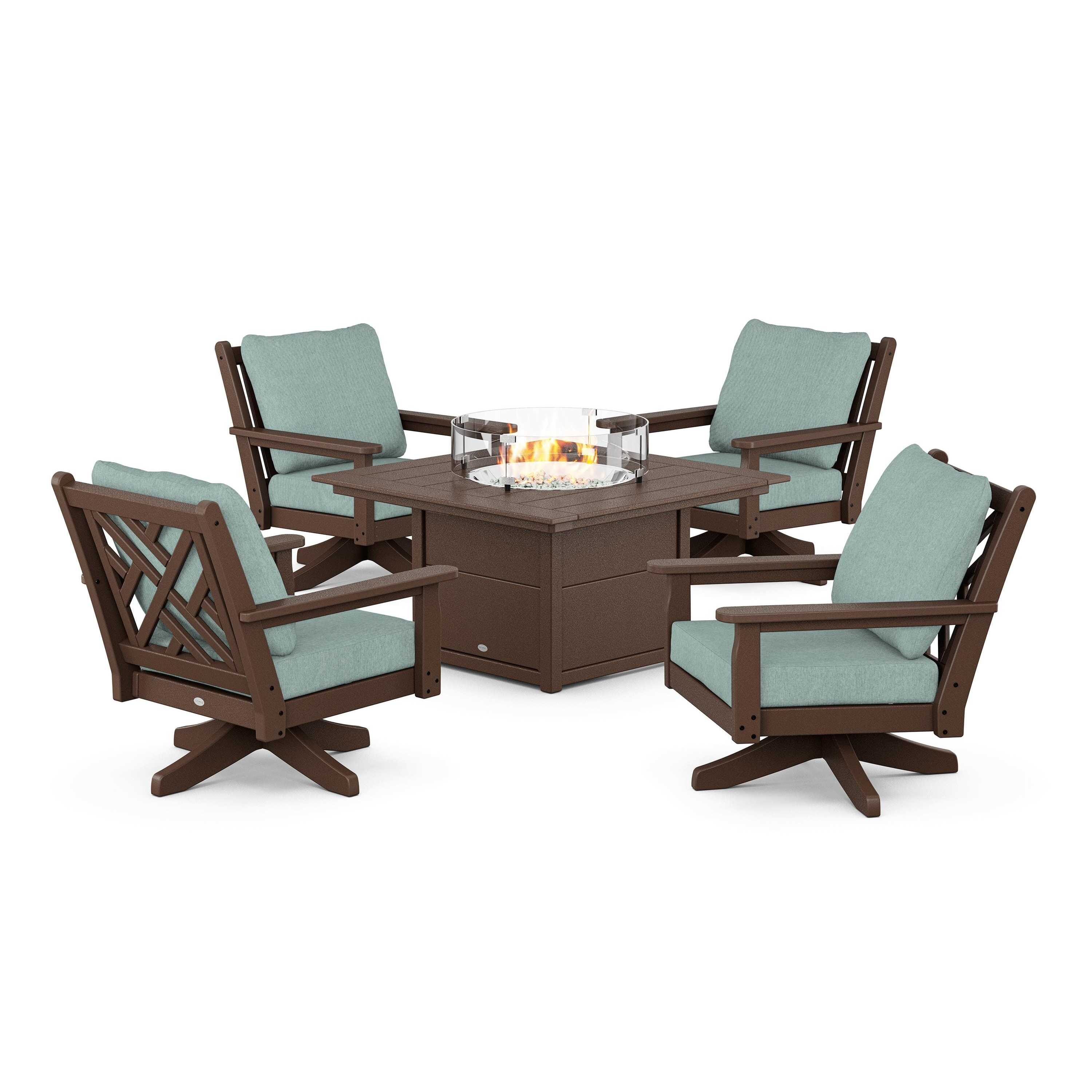 Chippendale 5-Piece Deep Seating Swivel Conversation Set with Fire Pit Table