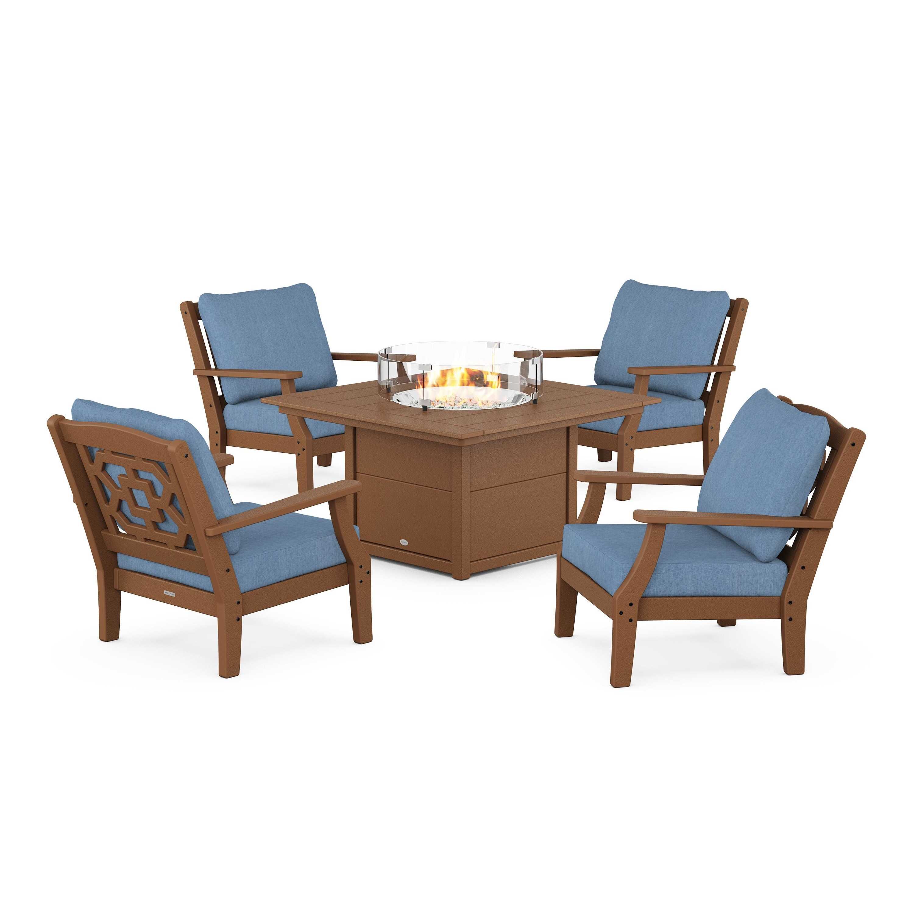 Chinoiserie 5-Piece Deep Seating Set with Fire Pit Table